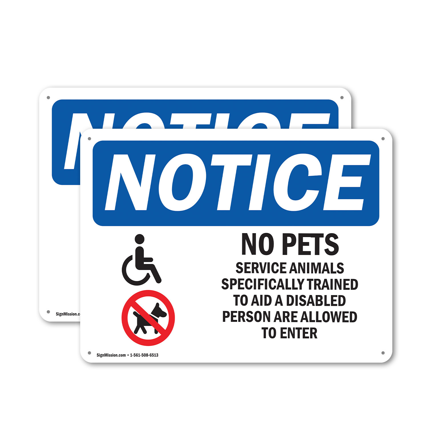 (2 Pack) No Pets Service Animals Allowed OSHA Notice Sign Decal Metal Plastic