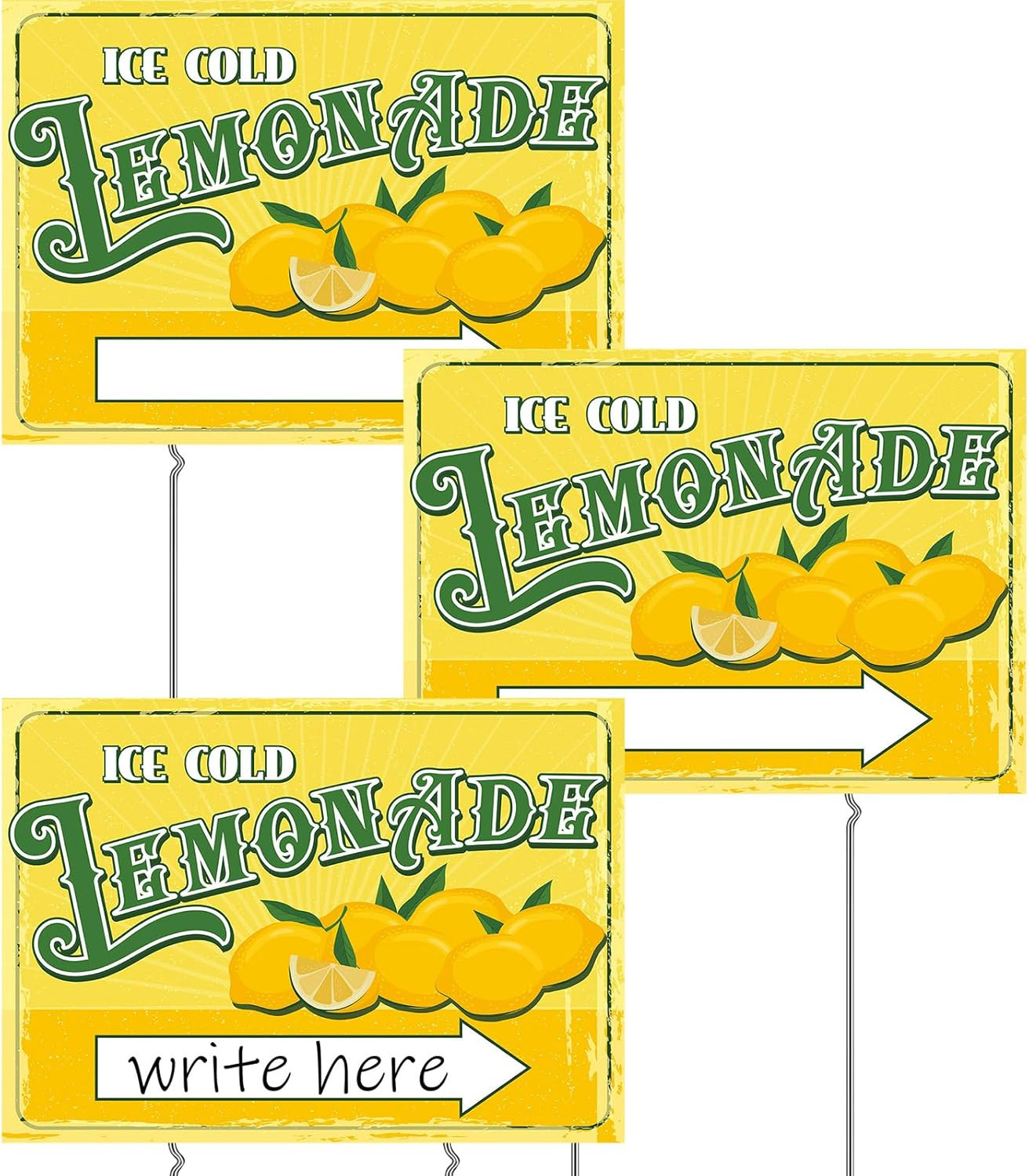 3 Sets 12″ X 16″ Summer Lemonade Yard Sign and Stake Double Sided Corrugated Pla
