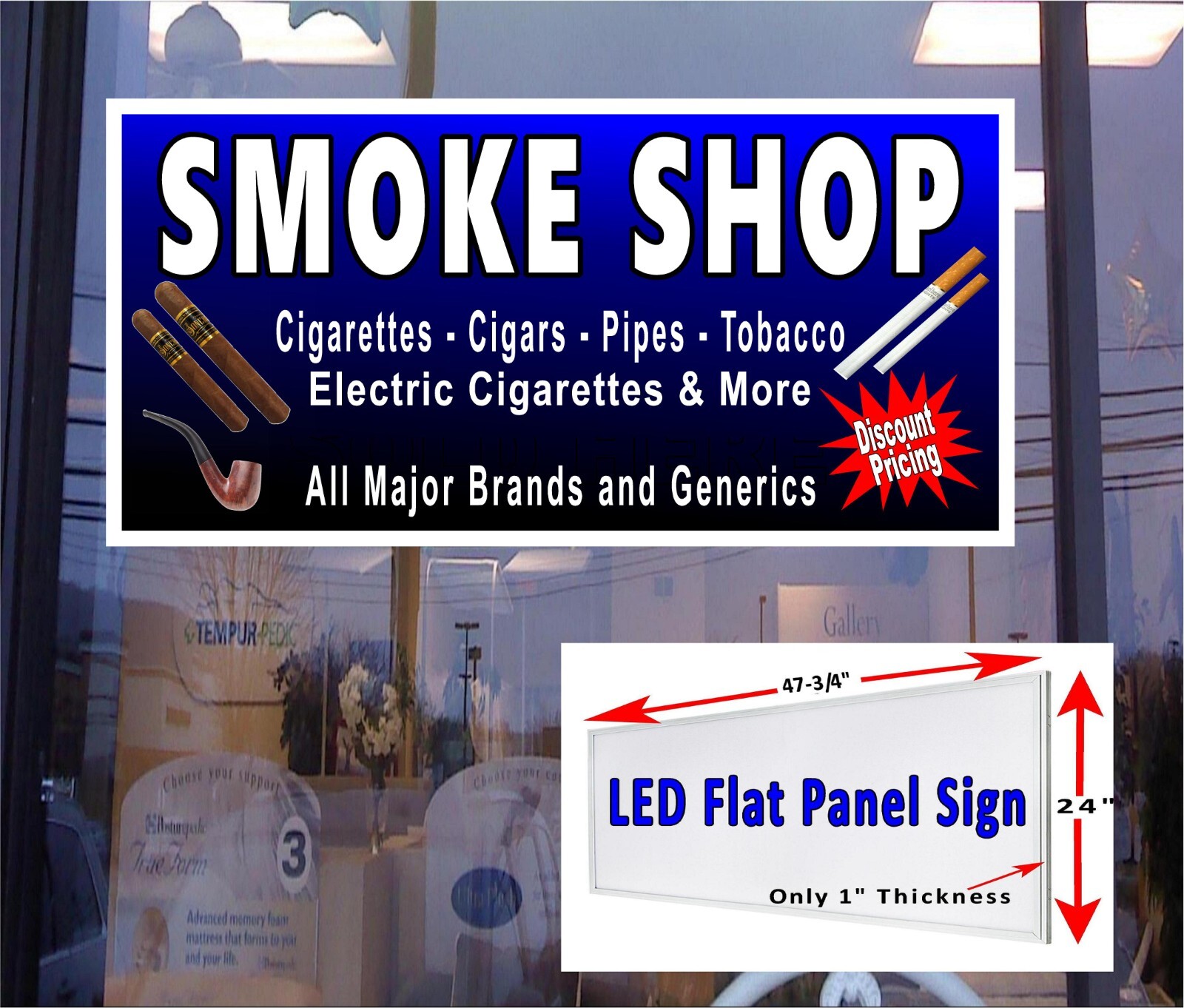 Smoke Shop Cigars Pipes Tobacco LED light box window sign 48×24