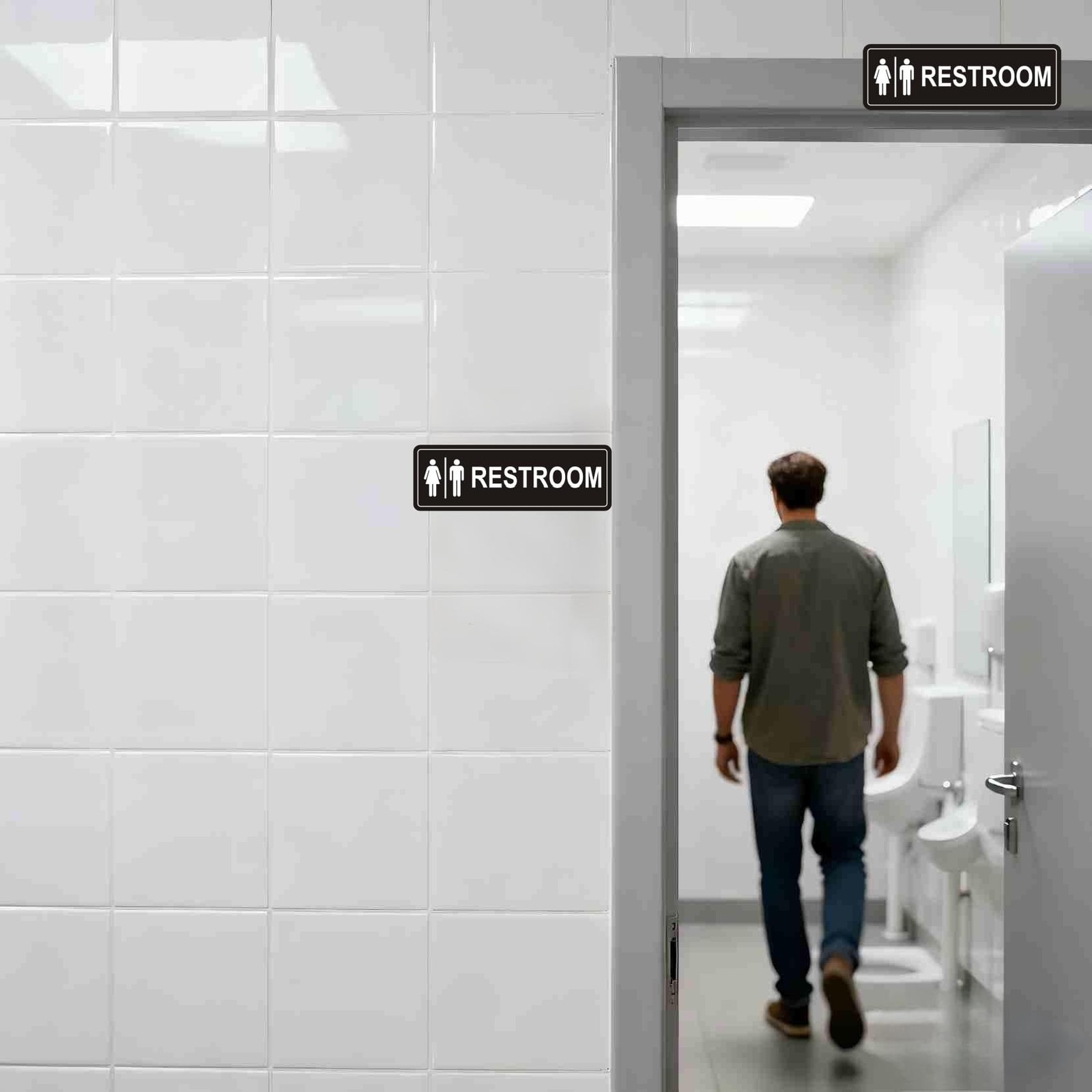 Restroom Sign – (2 Pack ) Metal Restroom Signs for Business with Strong Self-…