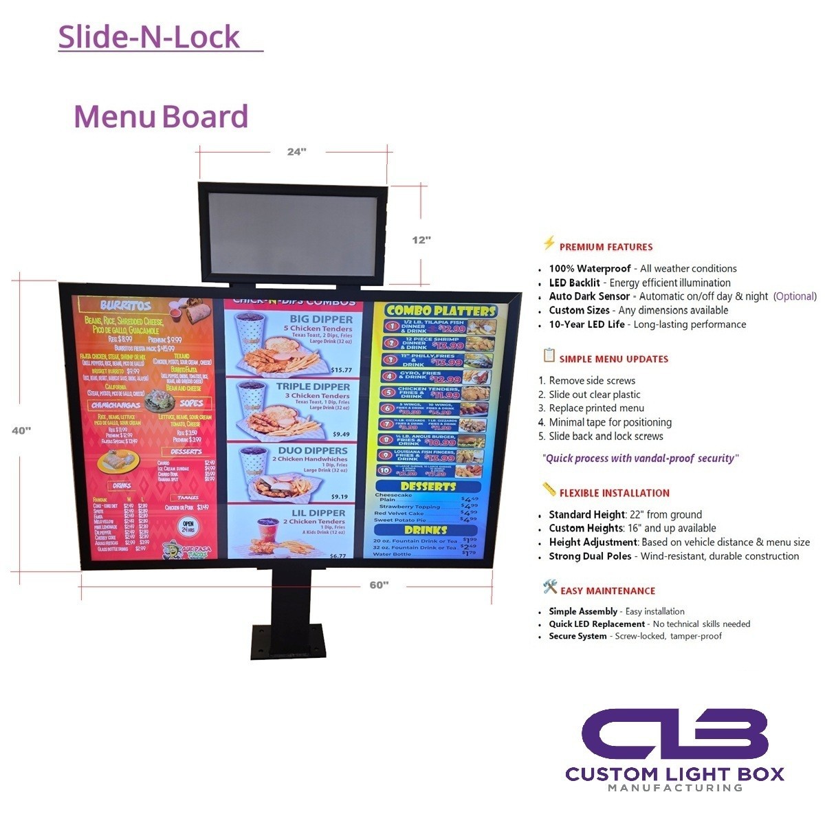 LED Menu Board & Header Box | UniLite Series Slide-N-Lock – 60 40 | HBOX-24x 12