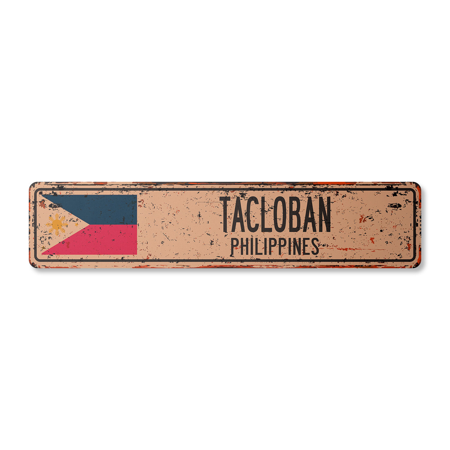 TACLOBAN PHILIPPINES Vintage Street Sign Filipino flag city country road rustic