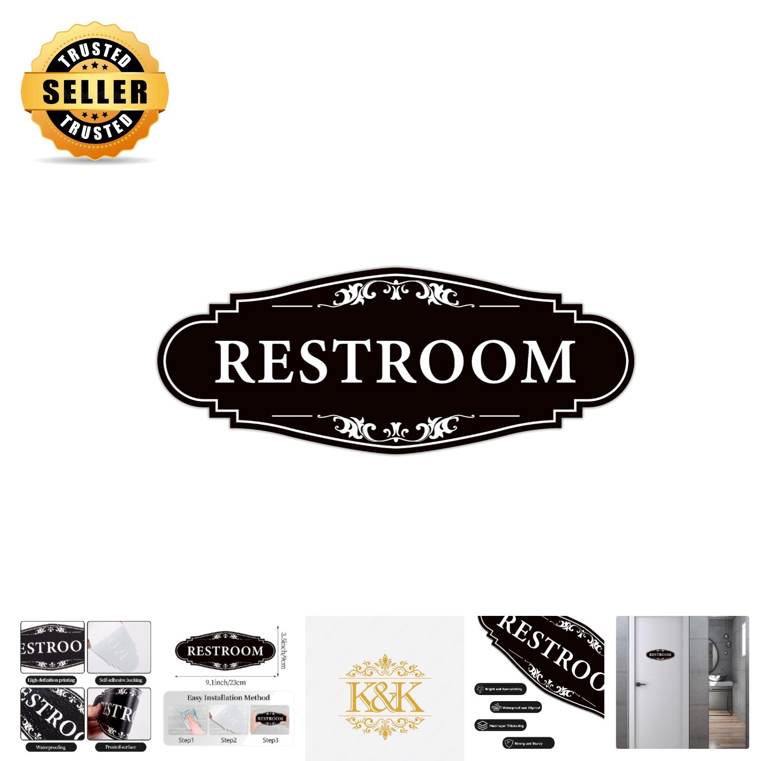 Waterproof Vinyl Unisex Bathroom Sign Sticker for Office & Home – 9″ Long