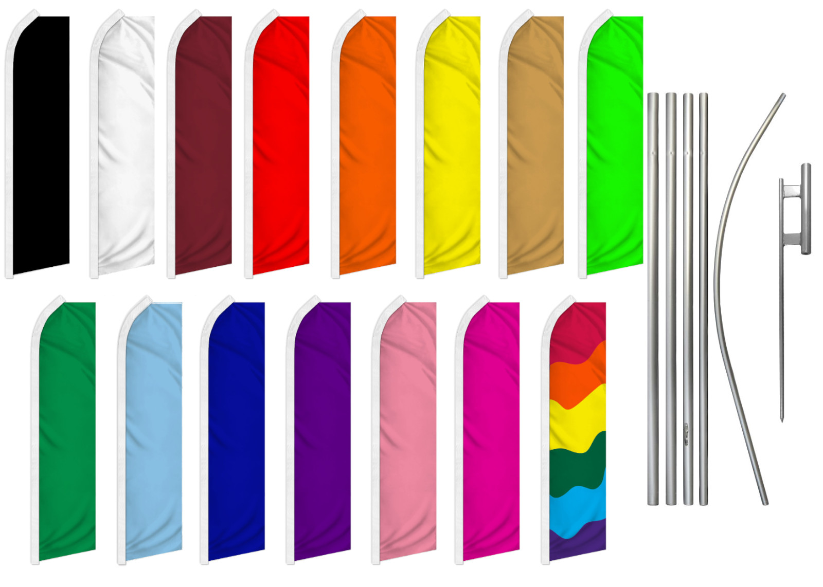Solid Color Swooper Feather Flutter Flag & Pole Kit Color Flags