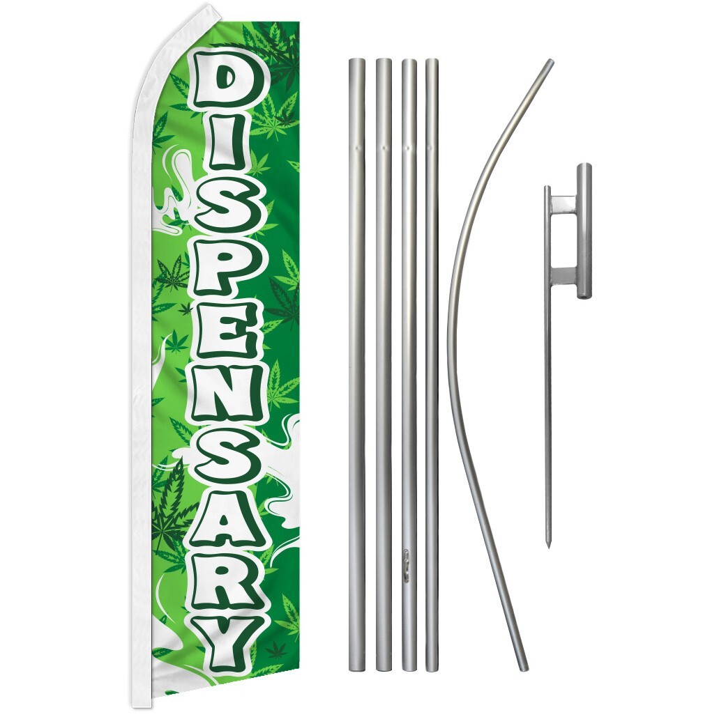 Dispensary Advertising Swooper Feather Flutter Flag & Pole Kit Smoke Shop GRN
