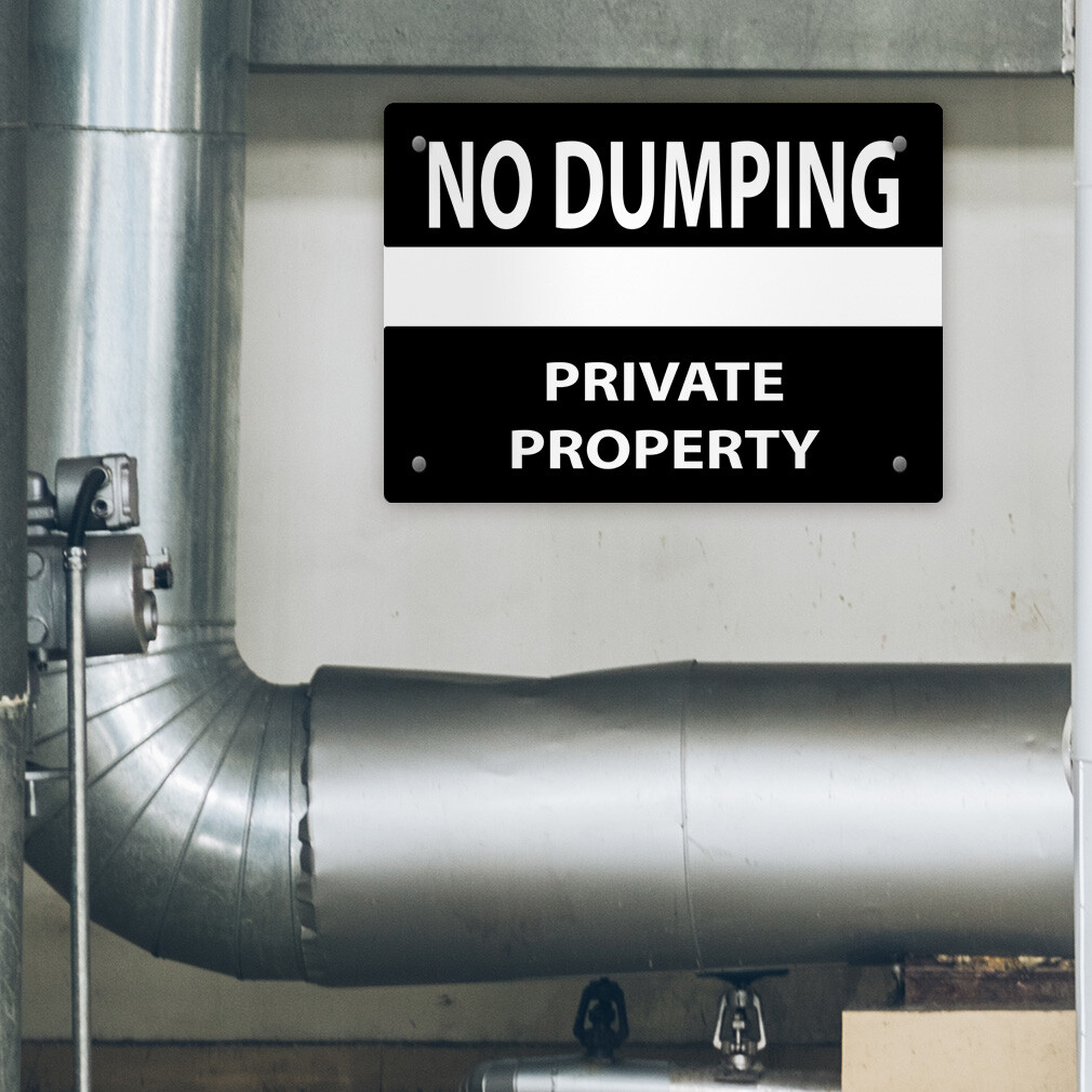 Aluminum Horizontal Metal Sign No Dumping Private Property Security Black