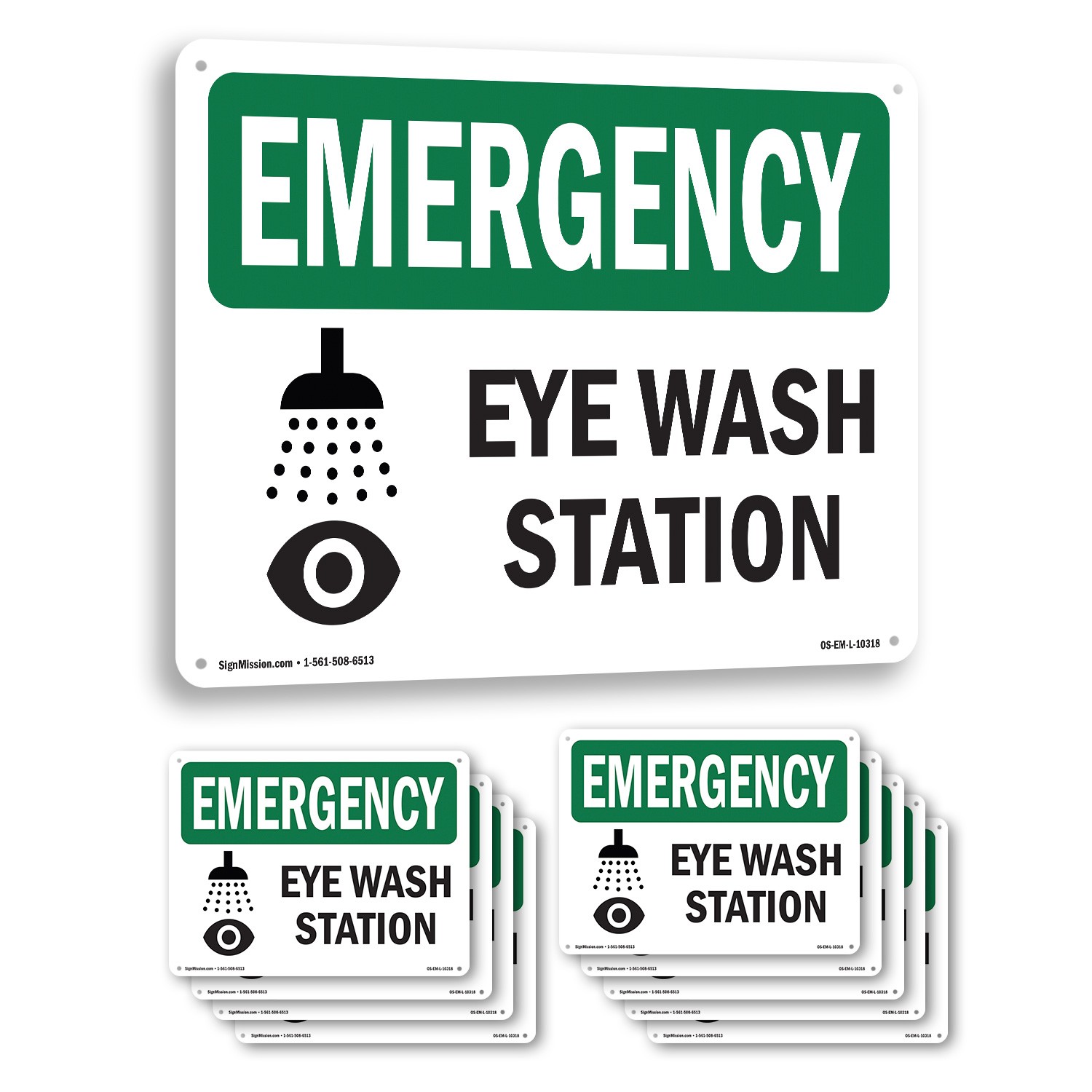 Eye Wash Station OSHA Emergency Sign Metal, Plastic, Or Decal – 5 or 10 Pack