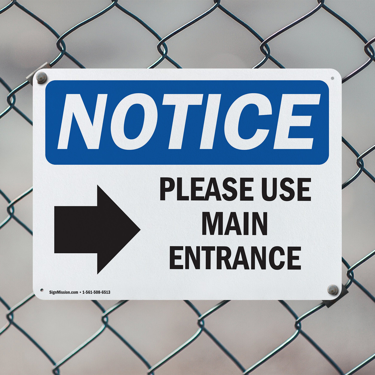 (2 Pack) Please Use Main Entrance [Right Arrow] OSHA Notice Sign Decal Metal