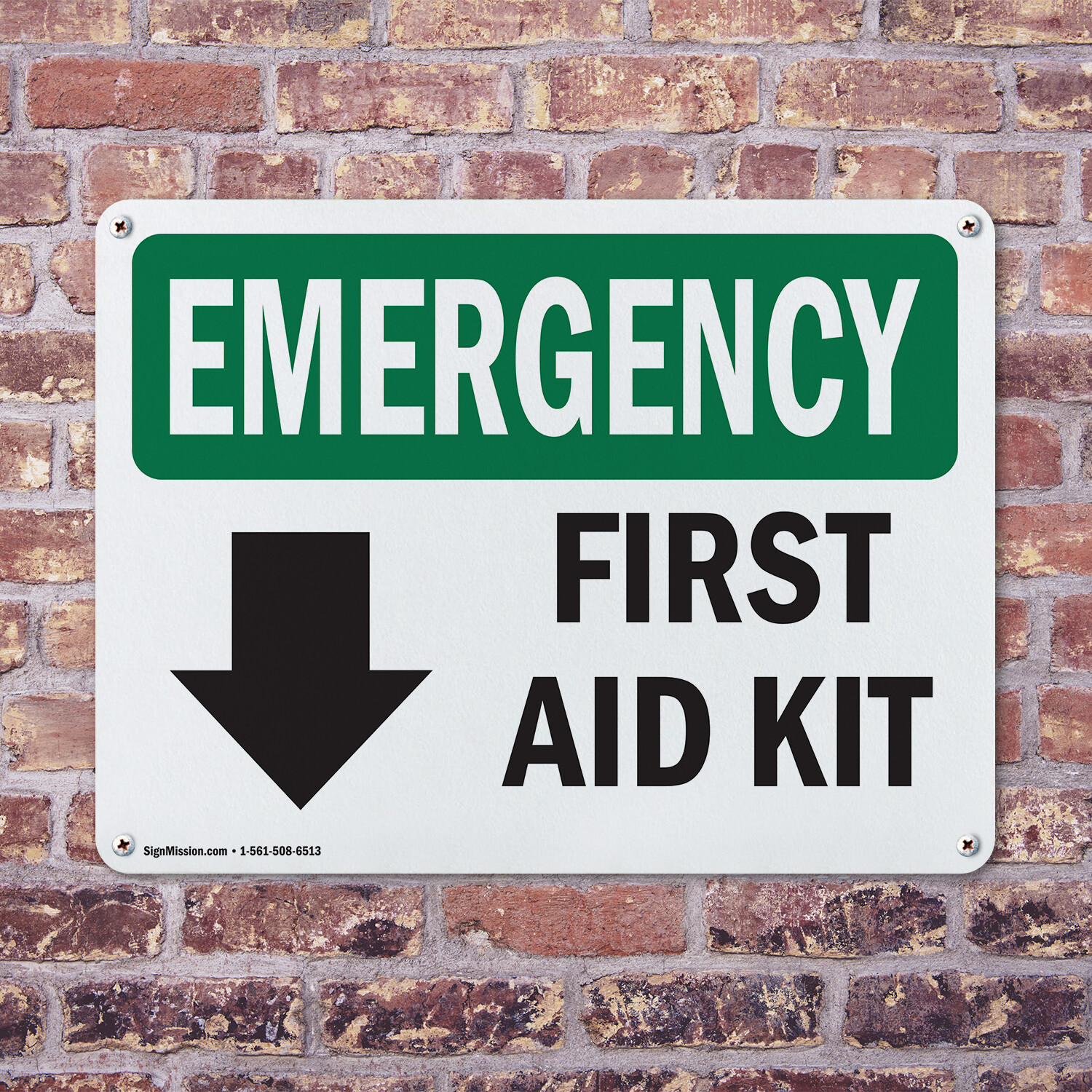 (2 Pack) First Aid Kit OSHA Emergency Sign Decal Metal Plastic