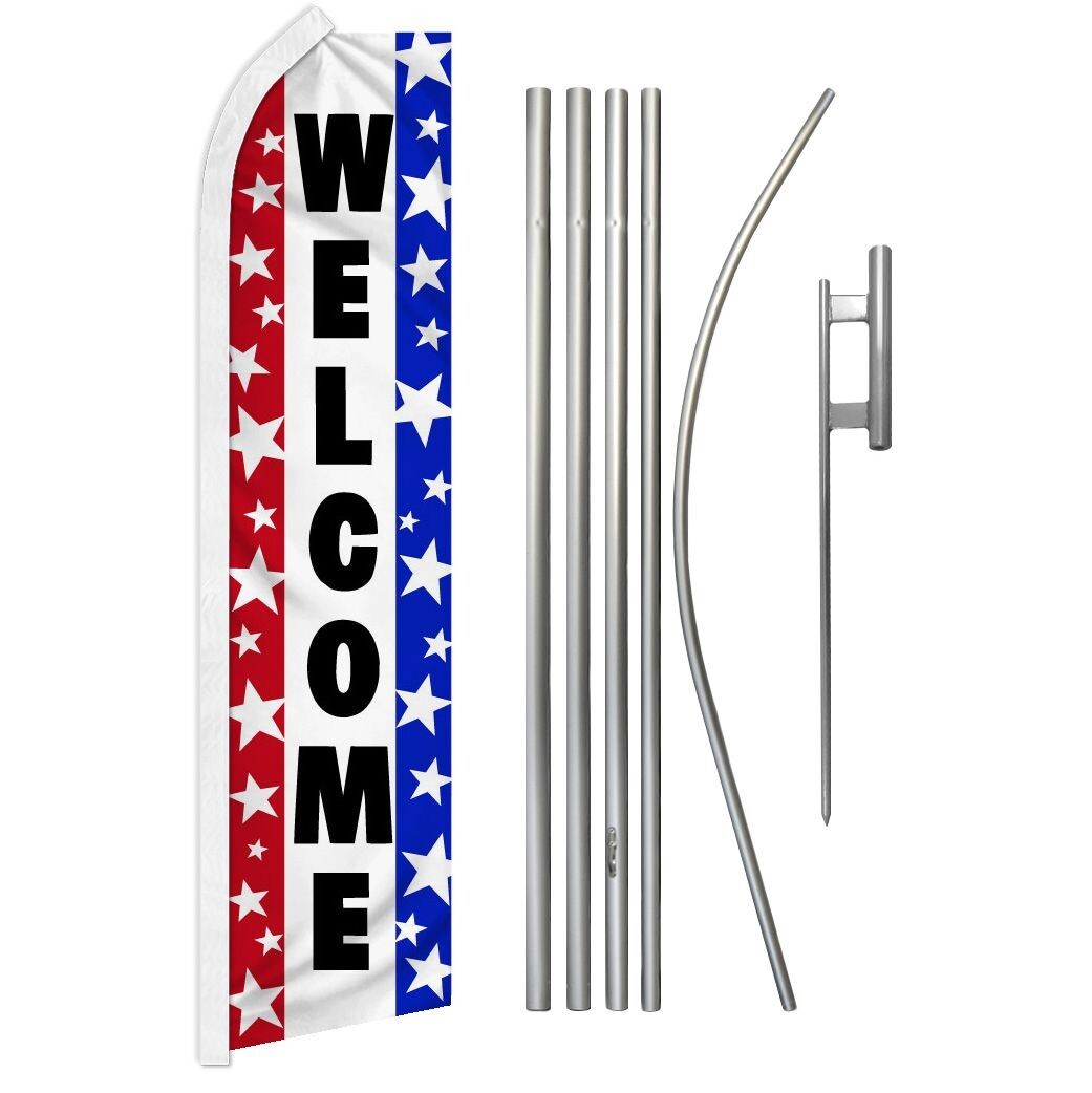 Welcome (Stars RWB) Swooper Advertising Flag & Pole Kit