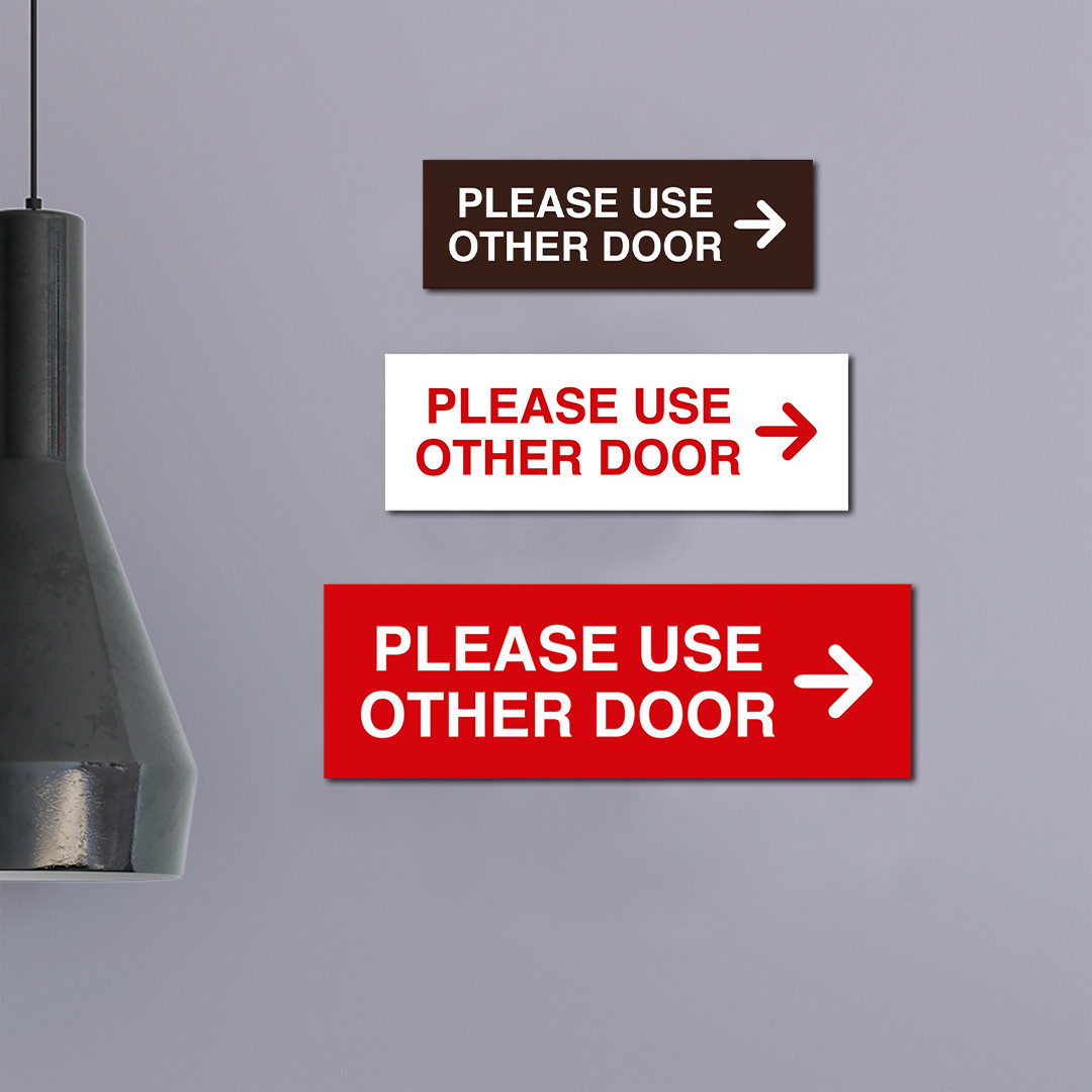 PLEASE USE OTHER DOOR Sign (Right Arrow) (Black) – Medium 3″ x 8″