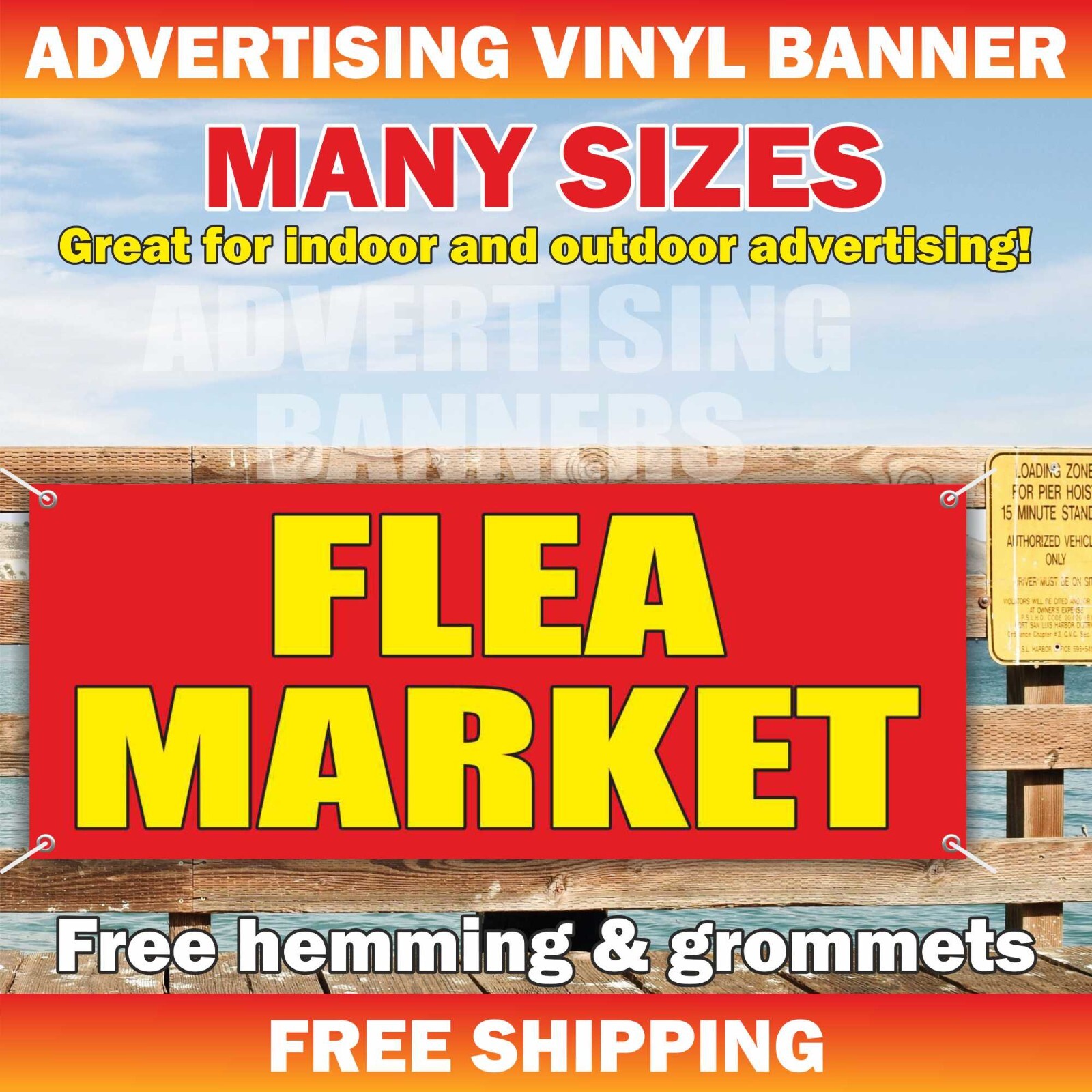 FLEA MARKET Advertising Banner Vinyl Mesh Sign Antiques Collectibles Garage Sale