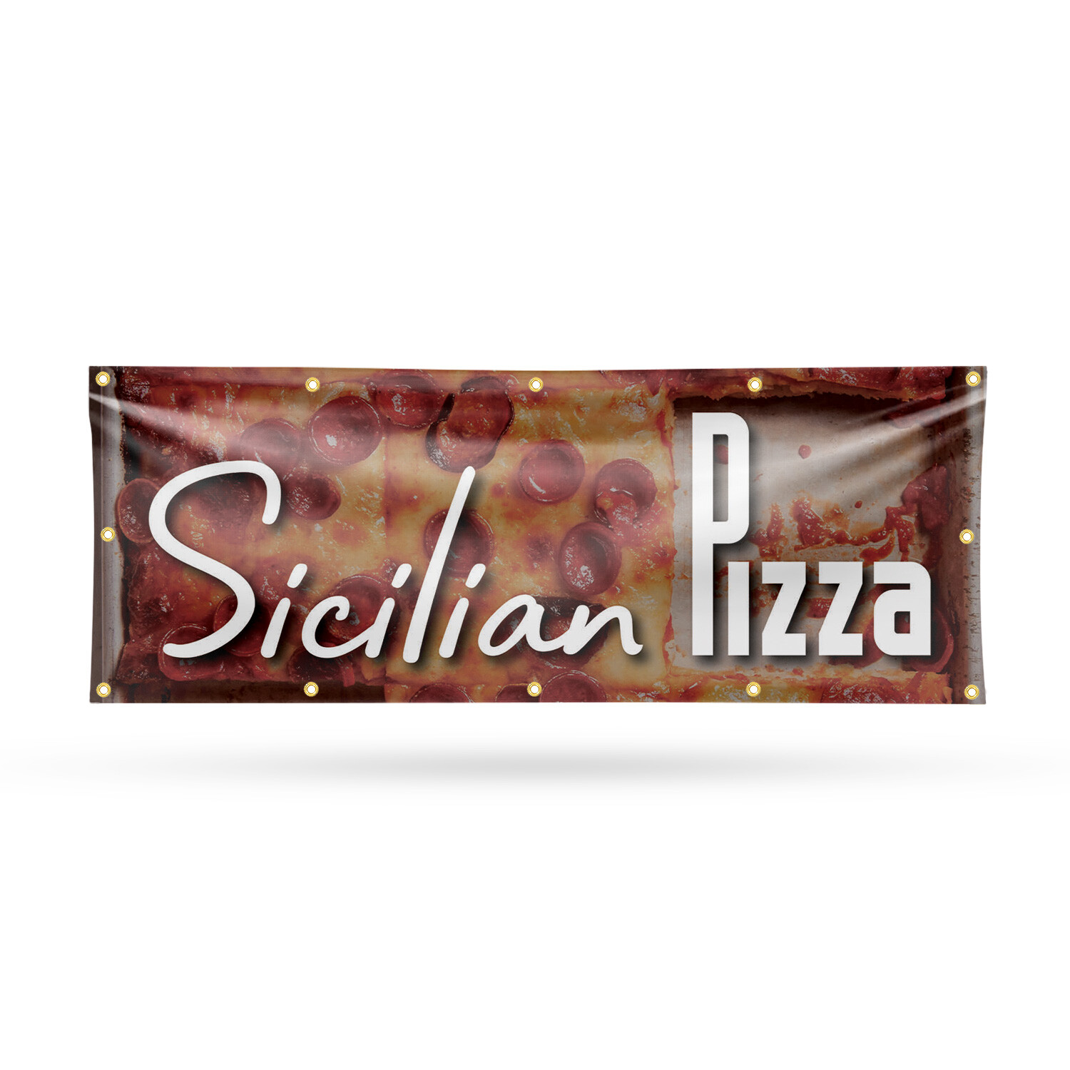 Sicilian Pizza Vinyl Banner Sign with Metal Grommets Heavy-Duty Single-Sided