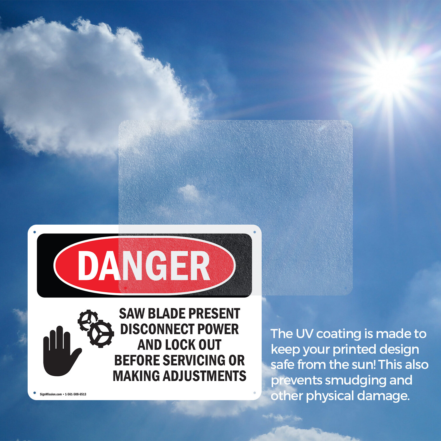 (2 Pack) Saw Blade Present Disconnect OSHA Danger Sign Decal Metal Plastic