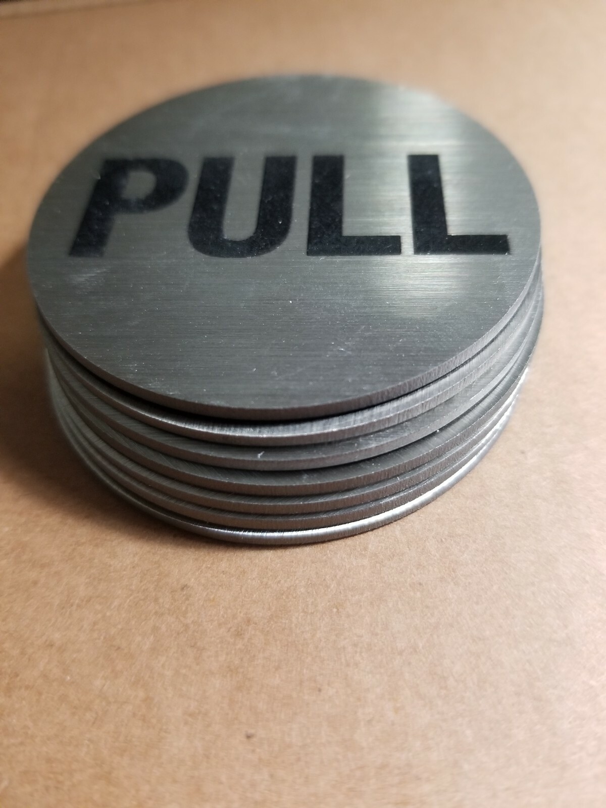 2″ Round Engraved Push/ Pull Door Button Signs Stainless Steel Adhesive Incl’d