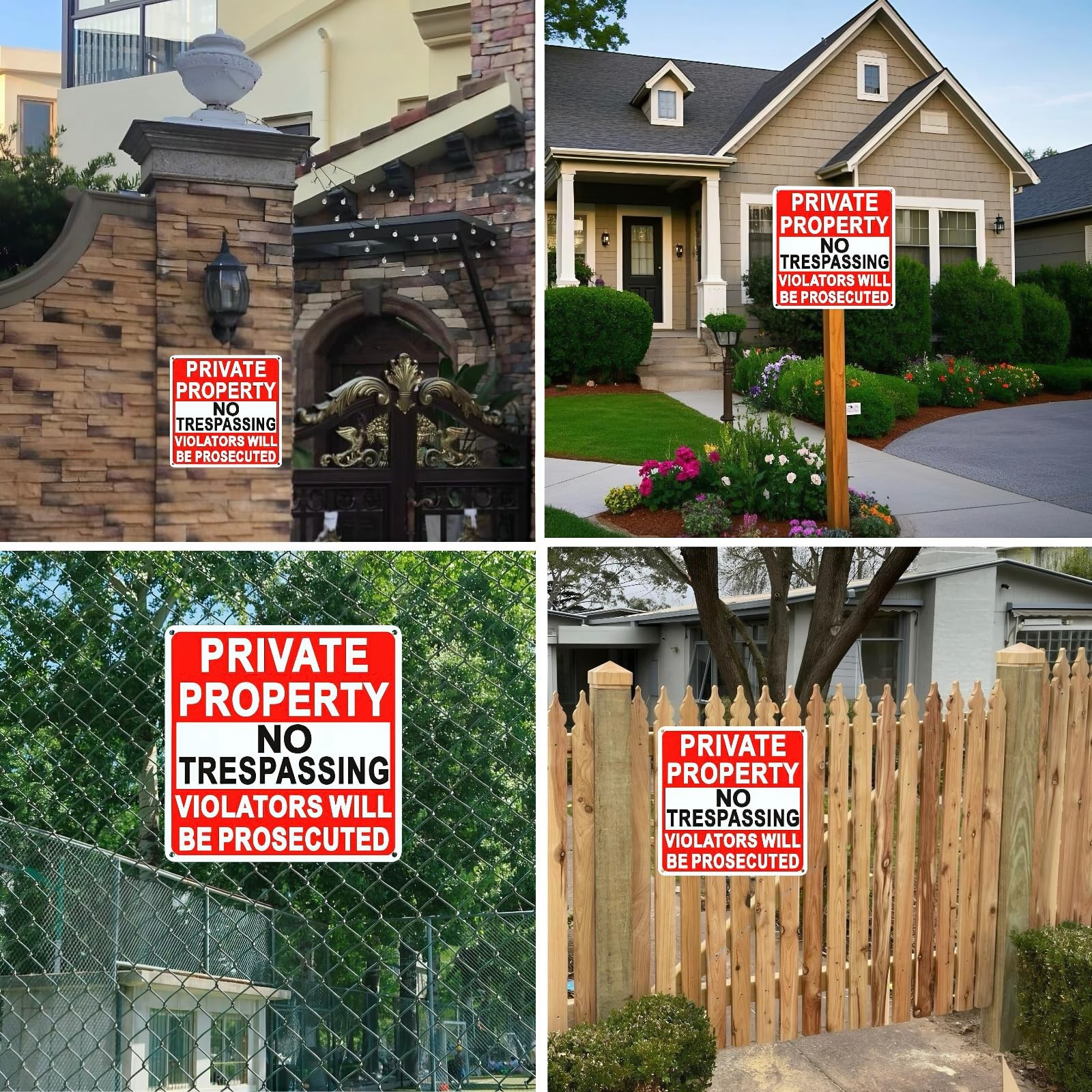 4 Pack Large No Trespassing Signs Private Property, 9.5 Inch X 9.5 Inch Private