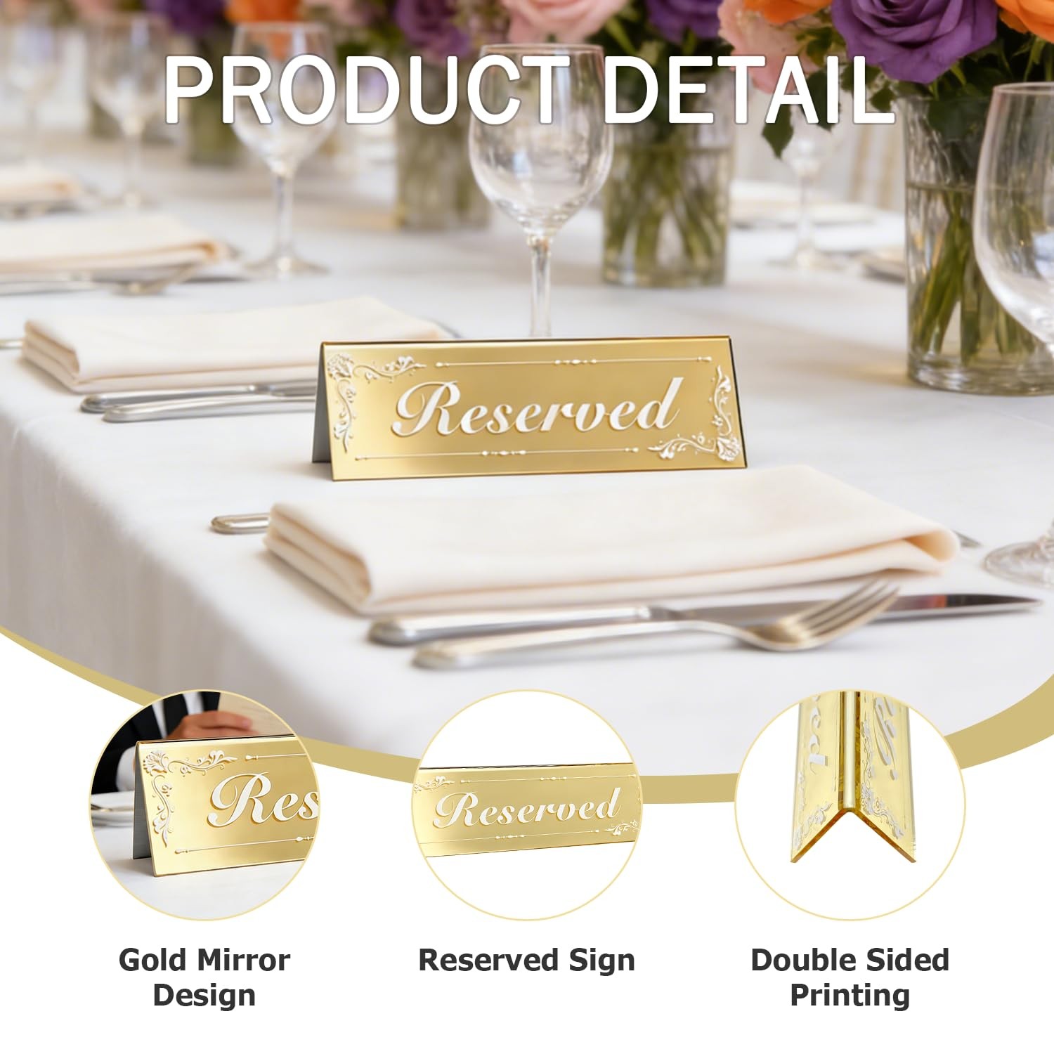 Mirrored Gold Double Sided Acrylic Reserved Table Tent Signs 6×2 Inch 6 PCS