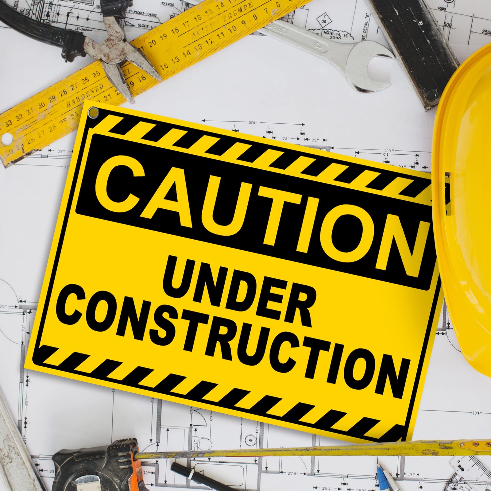 2-PC Under Construction Sign – 12 x 8 Coroplast Caution Area Signs with Grommets