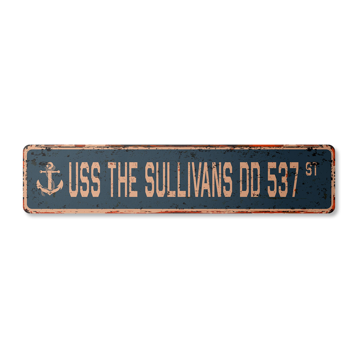 USS THE SULLIVANS DD 537 Vintage Street Sign us navy ship veteran sailor rustic