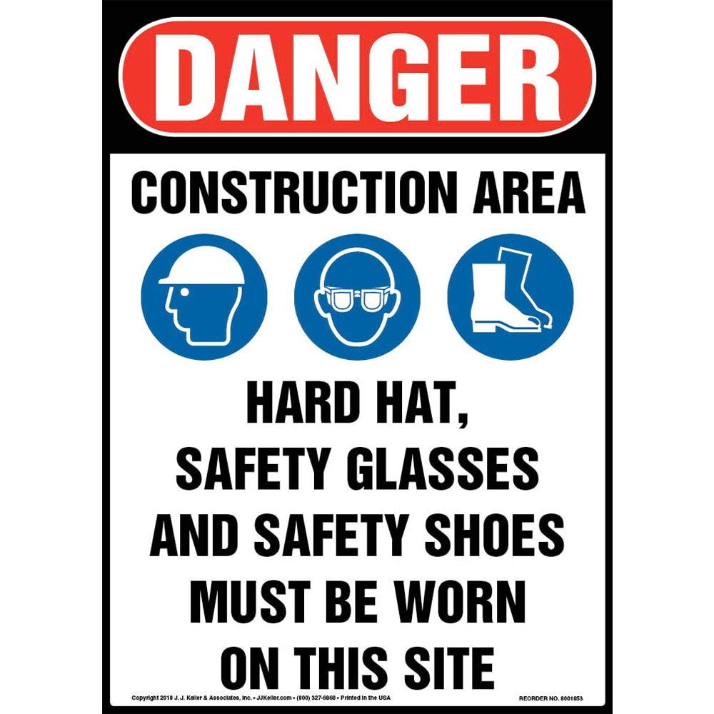 Danger Construction Area PPE Must Be Worn Sign 10×14 Inch Plastic OSHA Safety