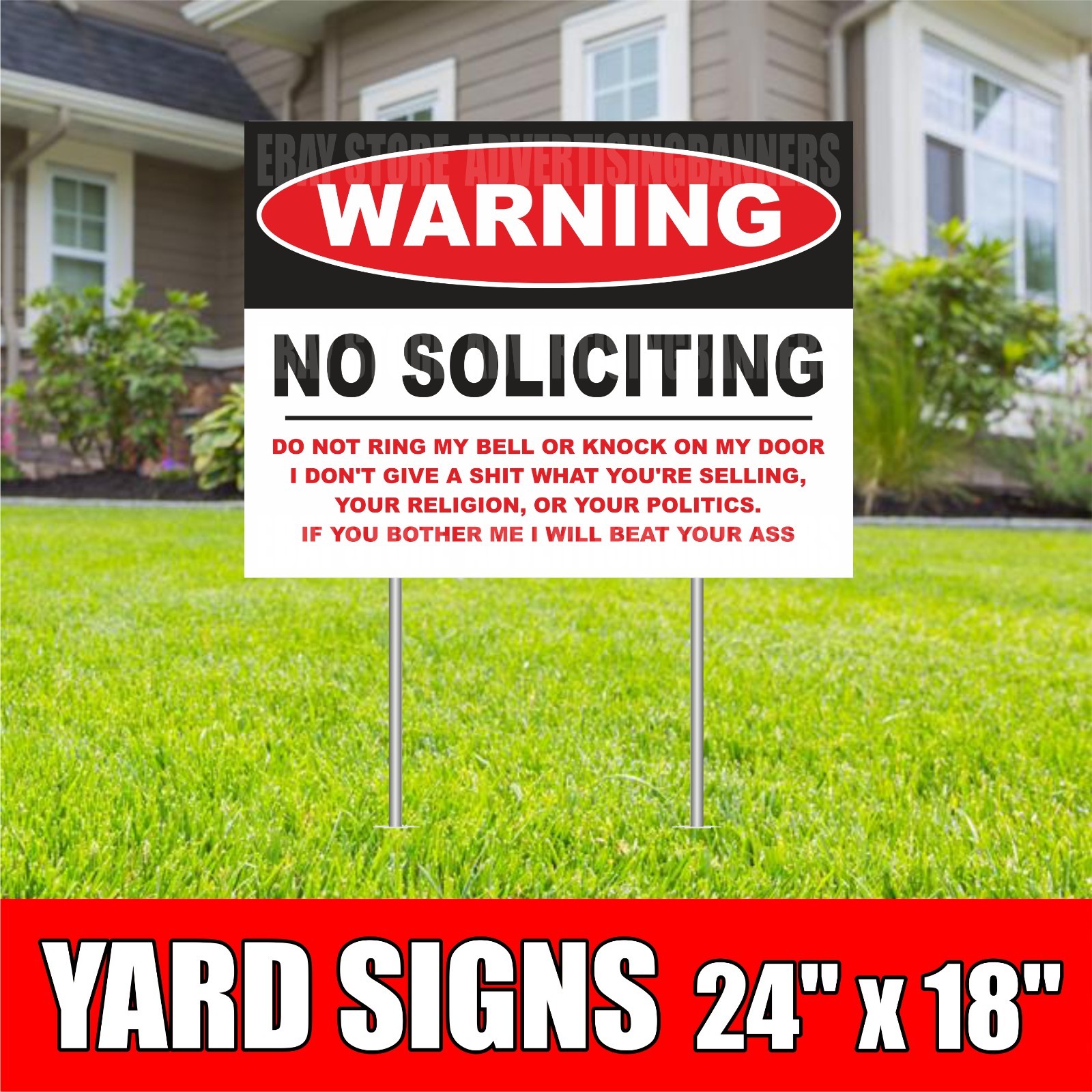 WARNING NO SOLICITING Yard Sign with H-Stakes Do not Ring My Bell Attention Stop