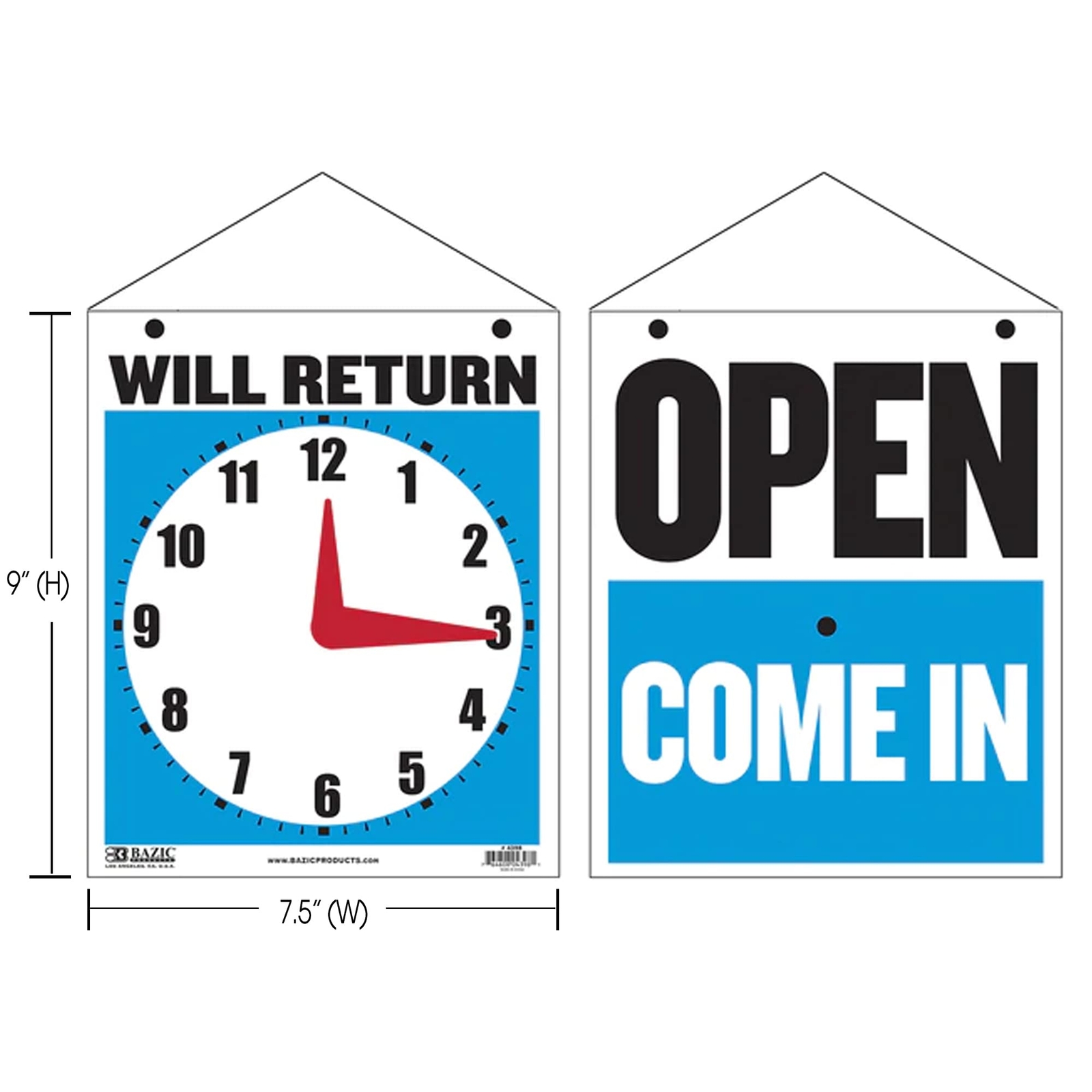Open Sign 7.5″x9″, Clock Will Return Will be Back, Double Sides Plastic Signs