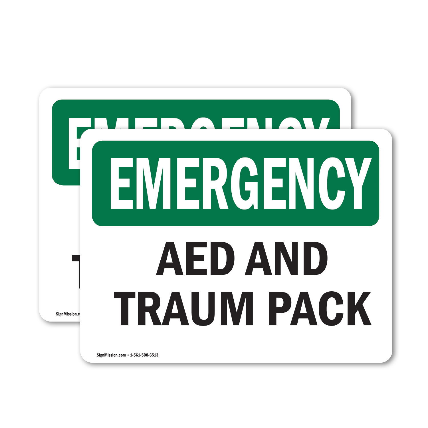 (2 Pack) AED And Trauma Pack OSHA Emergency Sign Decal Metal Plastic