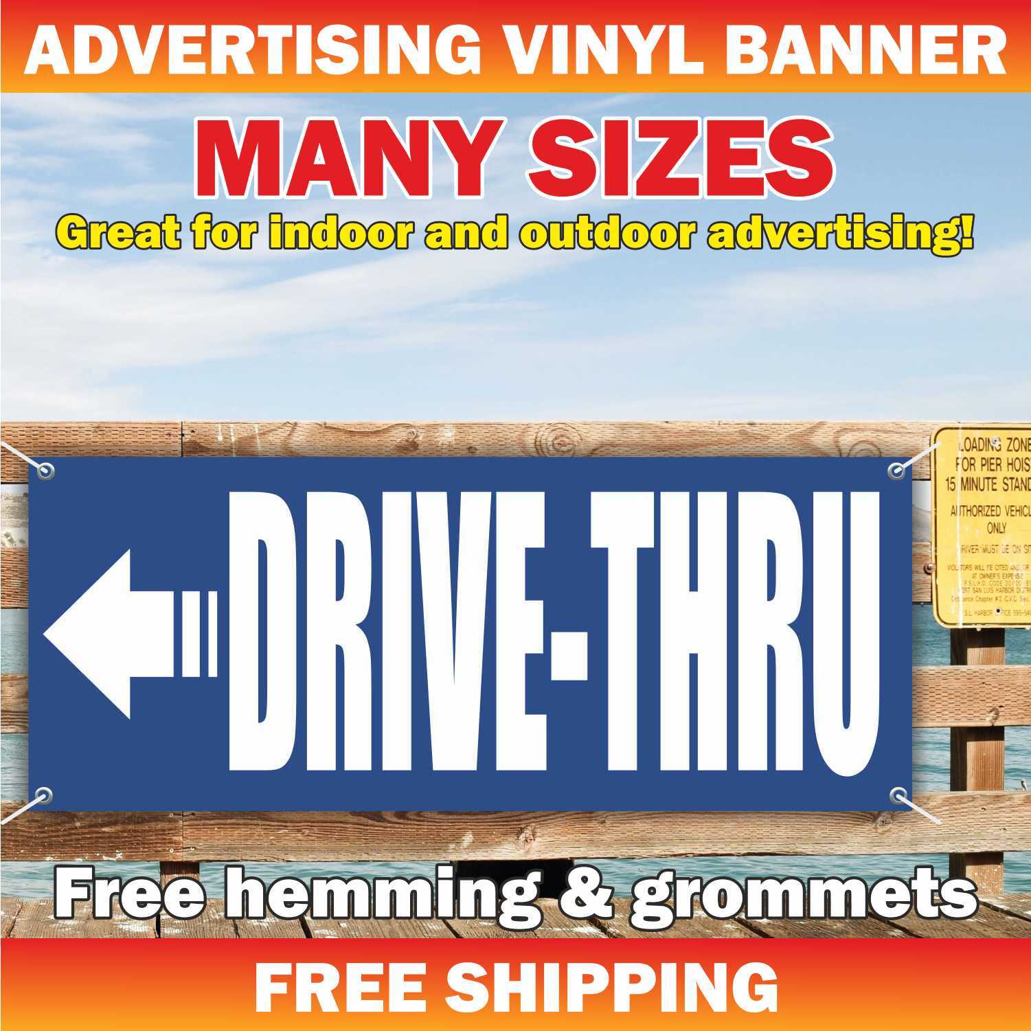 DRIVE THRU Advertising Banner Vinyl Mesh Sign now open welcome auto car truck