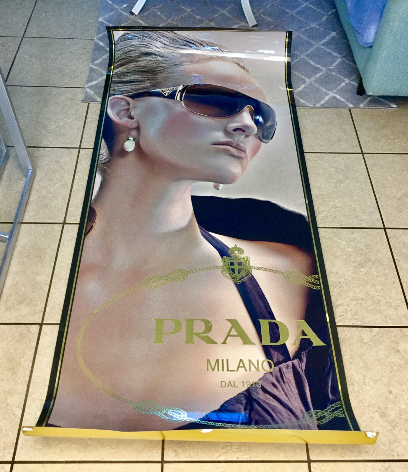 Large 7’ X 3’ PRADA MILANO Sunglass Store Advertising Banner Rare