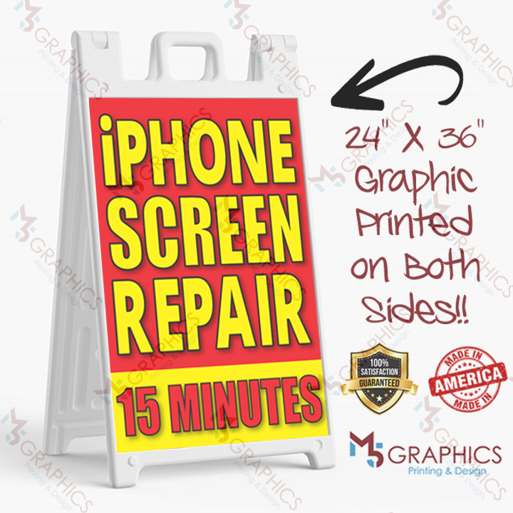 iPhone Screen Repair 15 Minutes, Signicade, A-Frame Sidewalk Sign AA001