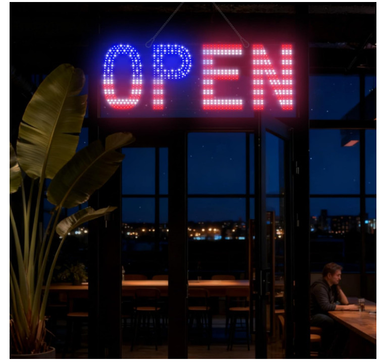 LED Open Sign 30×10 US Flag Remote 12 Modes Dimmable Shop Bar Window Light