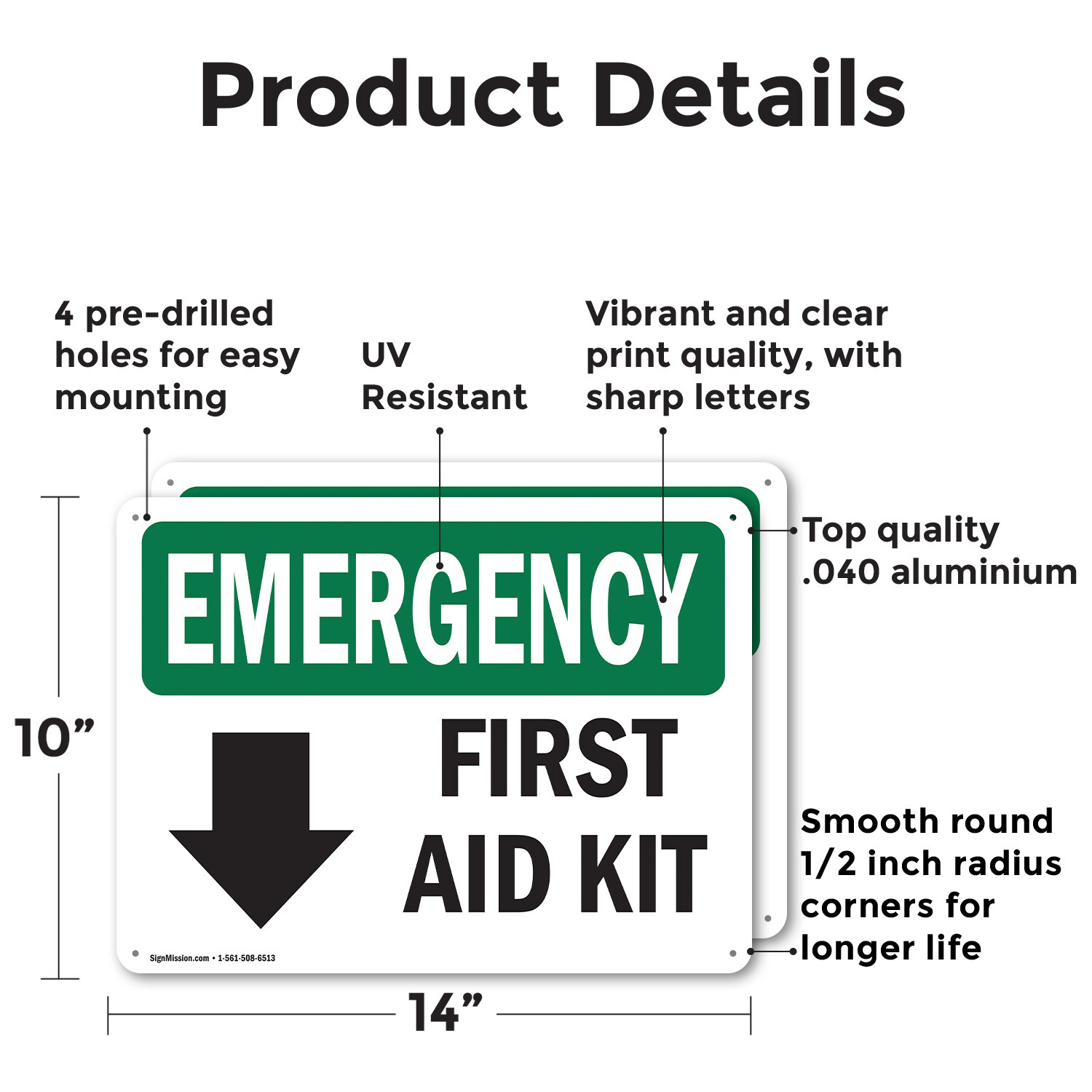 (2 Pack) First Aid Kit OSHA Emergency Sign Decal Metal Plastic