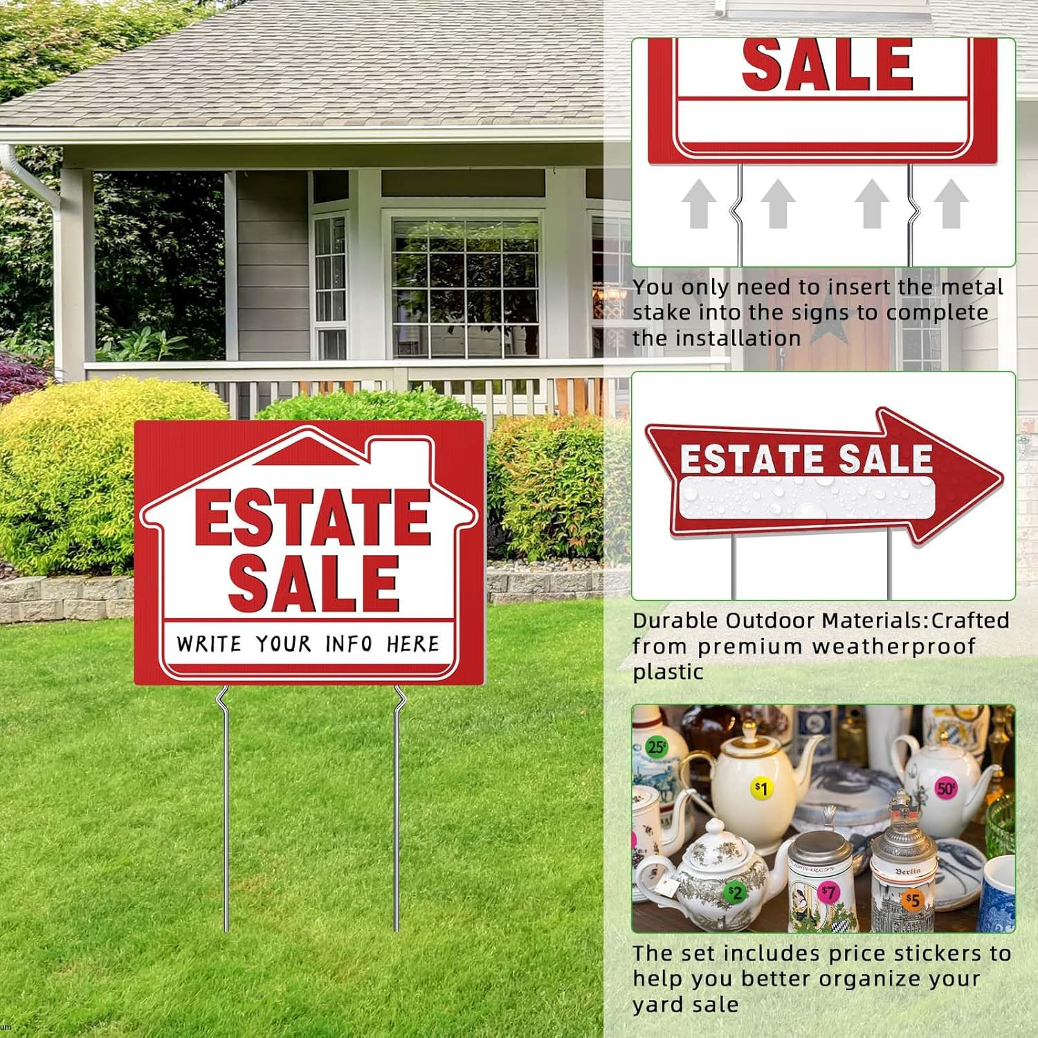 14Pcs Estate Sale Signs,17″ X 13″,Estate Sale Arrows Yard Sign Double Sided Wth