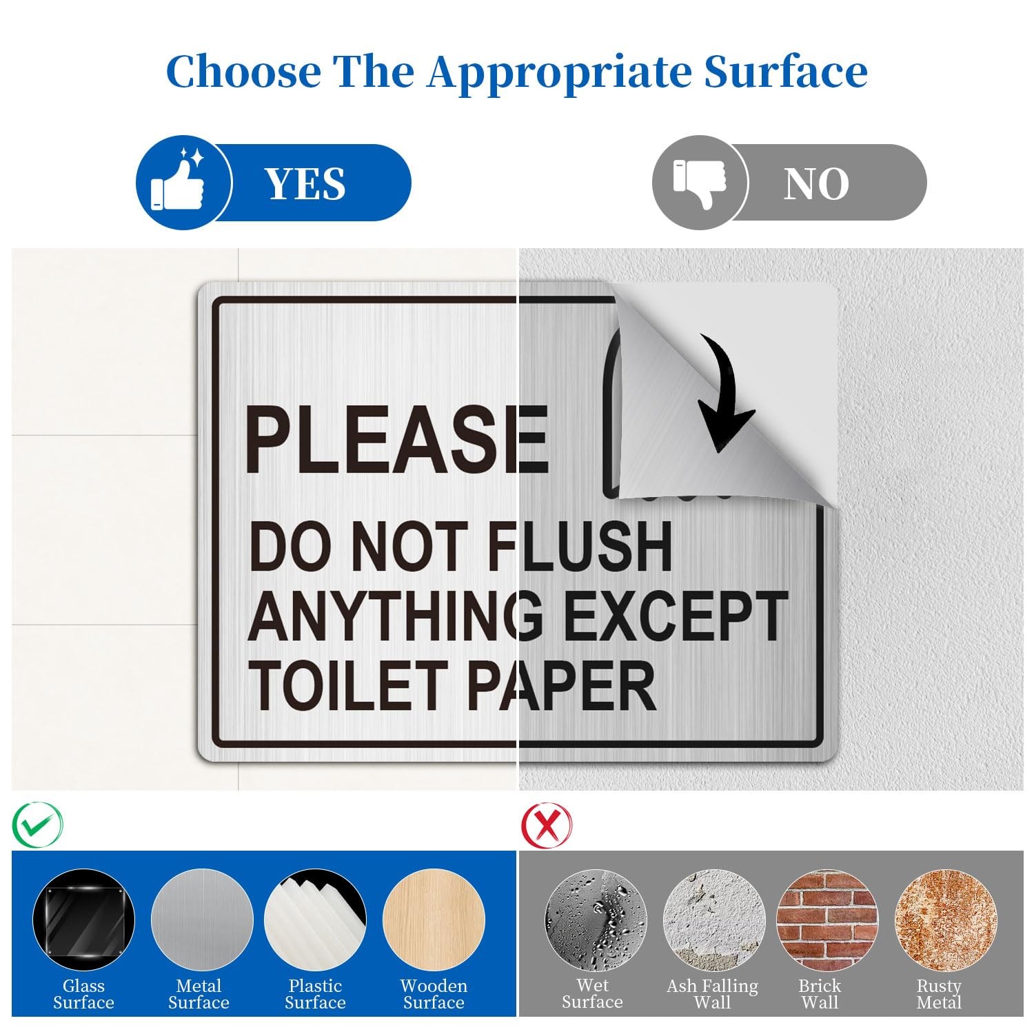 Do Not Flush Sign for Bathroom, Do Not Flush Anything Sign Stickers