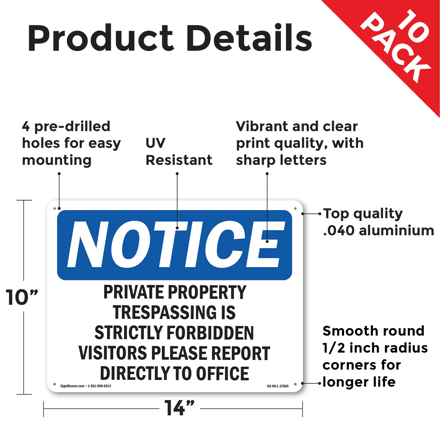 Private Property Trespassing Is Strictly OSHA Notice Sign, Decal 5 or 10 Pack