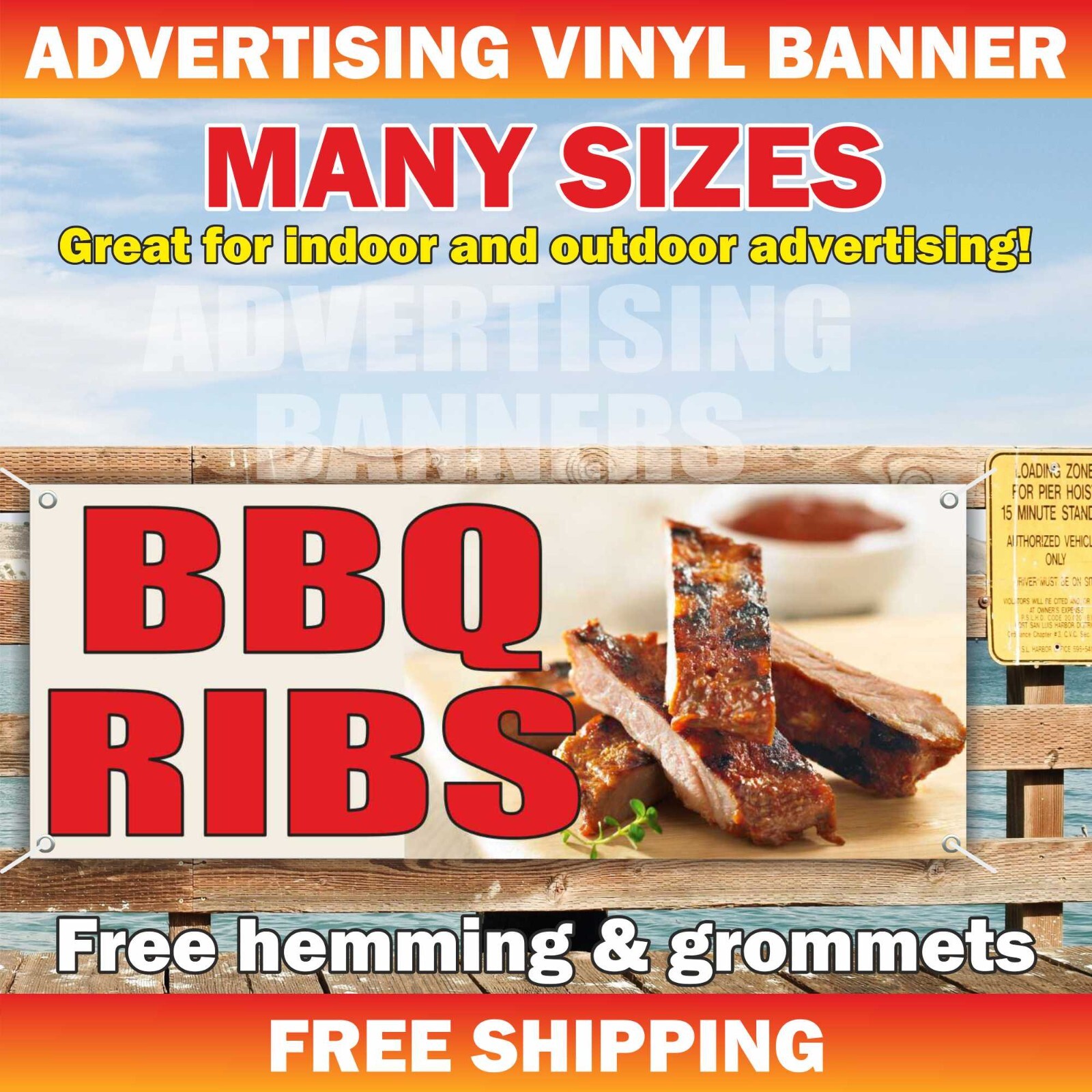 BBQ RIBS Advertising Banner Vinyl Mesh Sign Barbecue Meat Chicken Fried Pork