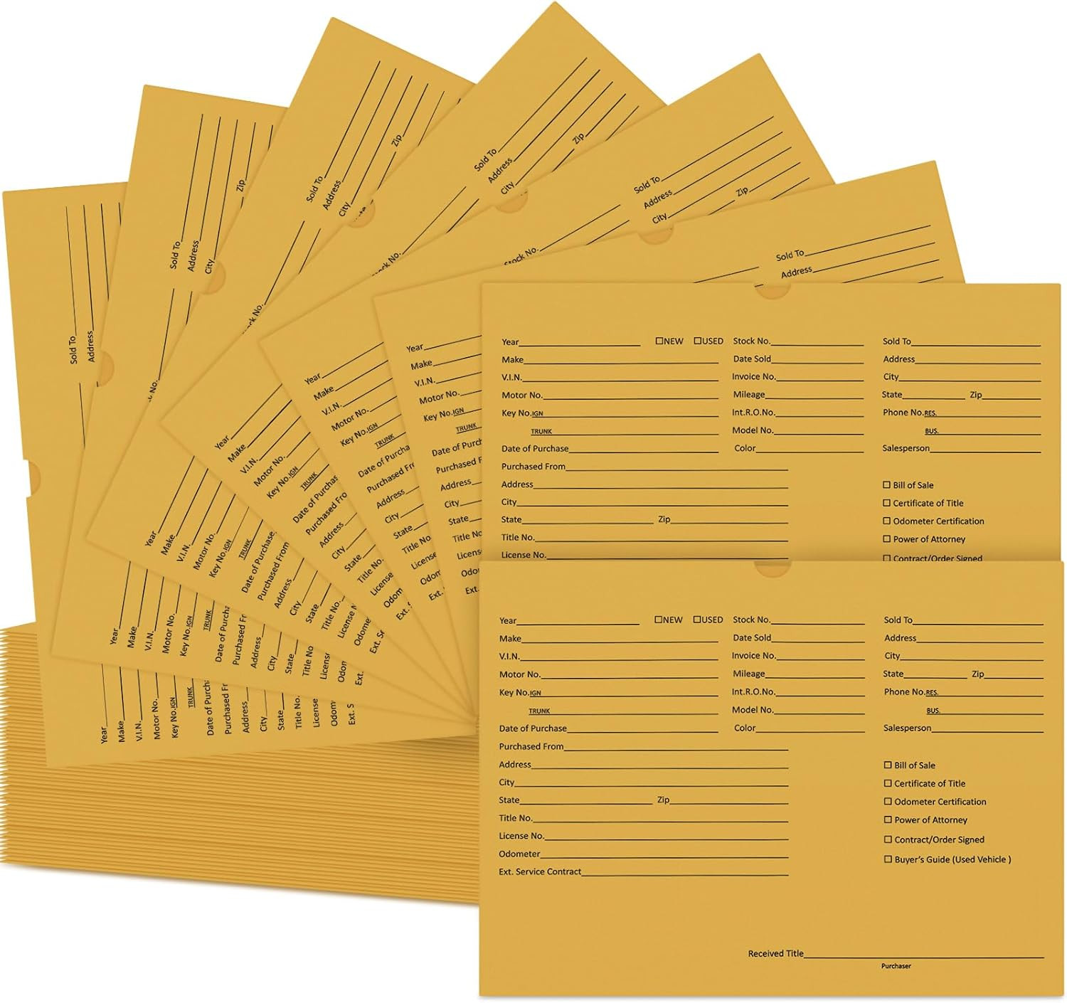 120 Pcs 9 X 12 in Vehicle Dealer Jackets for Car Sales 32Lb Colored Printed Deal