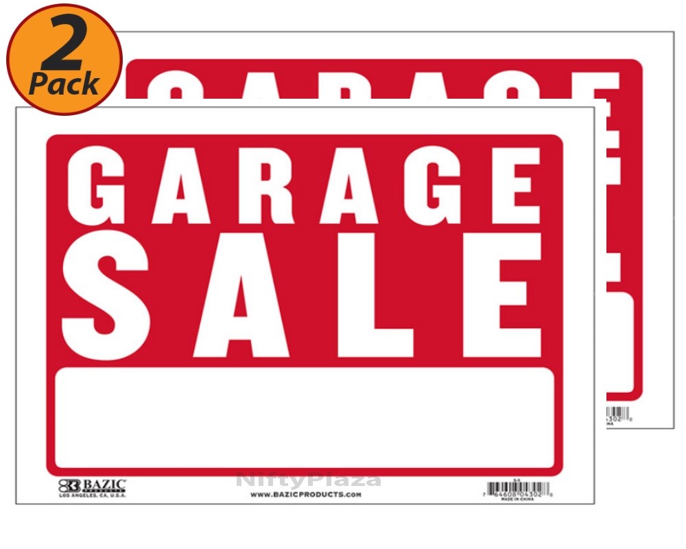 2 Pack – Garage Sale Sign 9″x12″ Durable Plastic, Weatherproof, Bright Visible