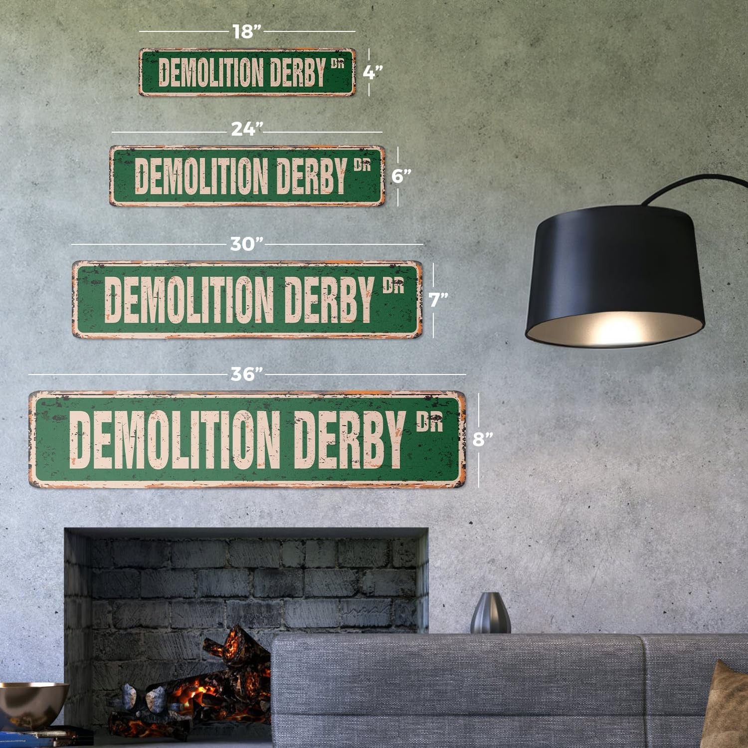 Vintage Demolition Derby Plastic Street Sign – 30″ Wide, Indoor/Outdoor Decor, R