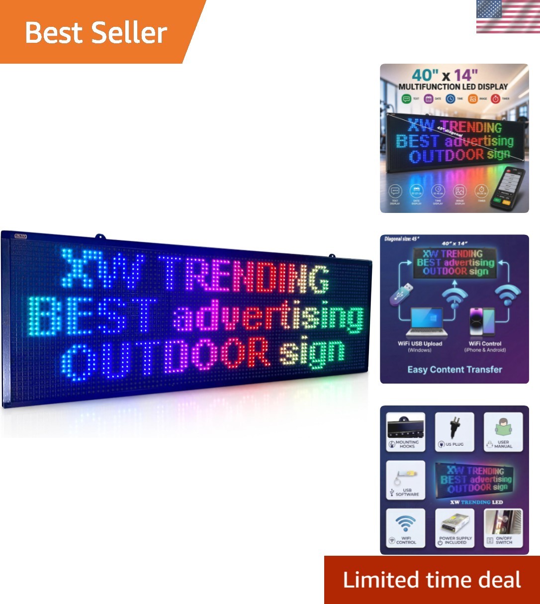 LED sign, scrolling sign 45″, WiFi perfect tool for advertising, color messag…