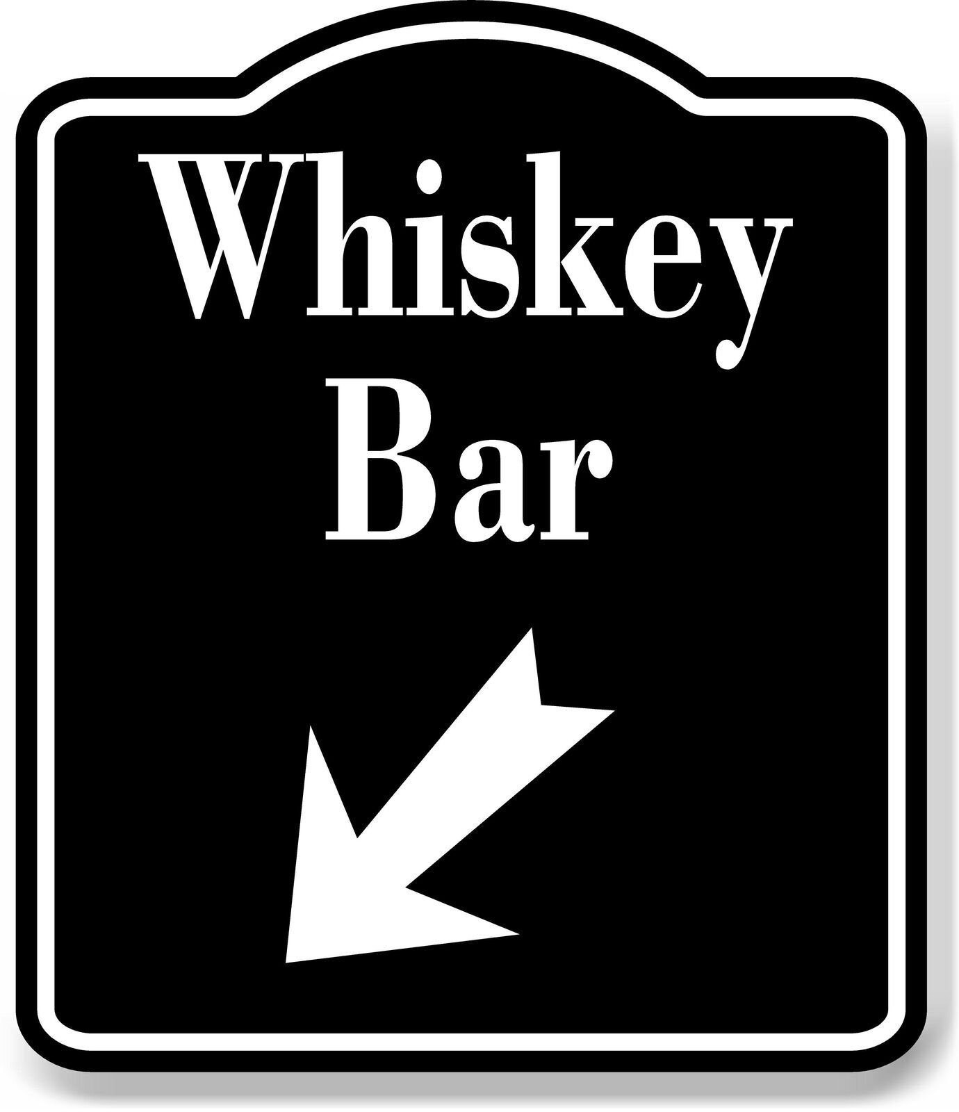 Whiskey Bar 45 Degree Down Left Arrow BLACK Aluminum Composite Sign