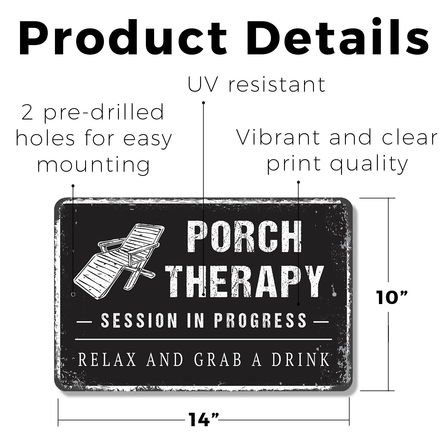 Porch Therapy Sign Rockers Stories Sweet Tea Durable Perfect for Porches Patios