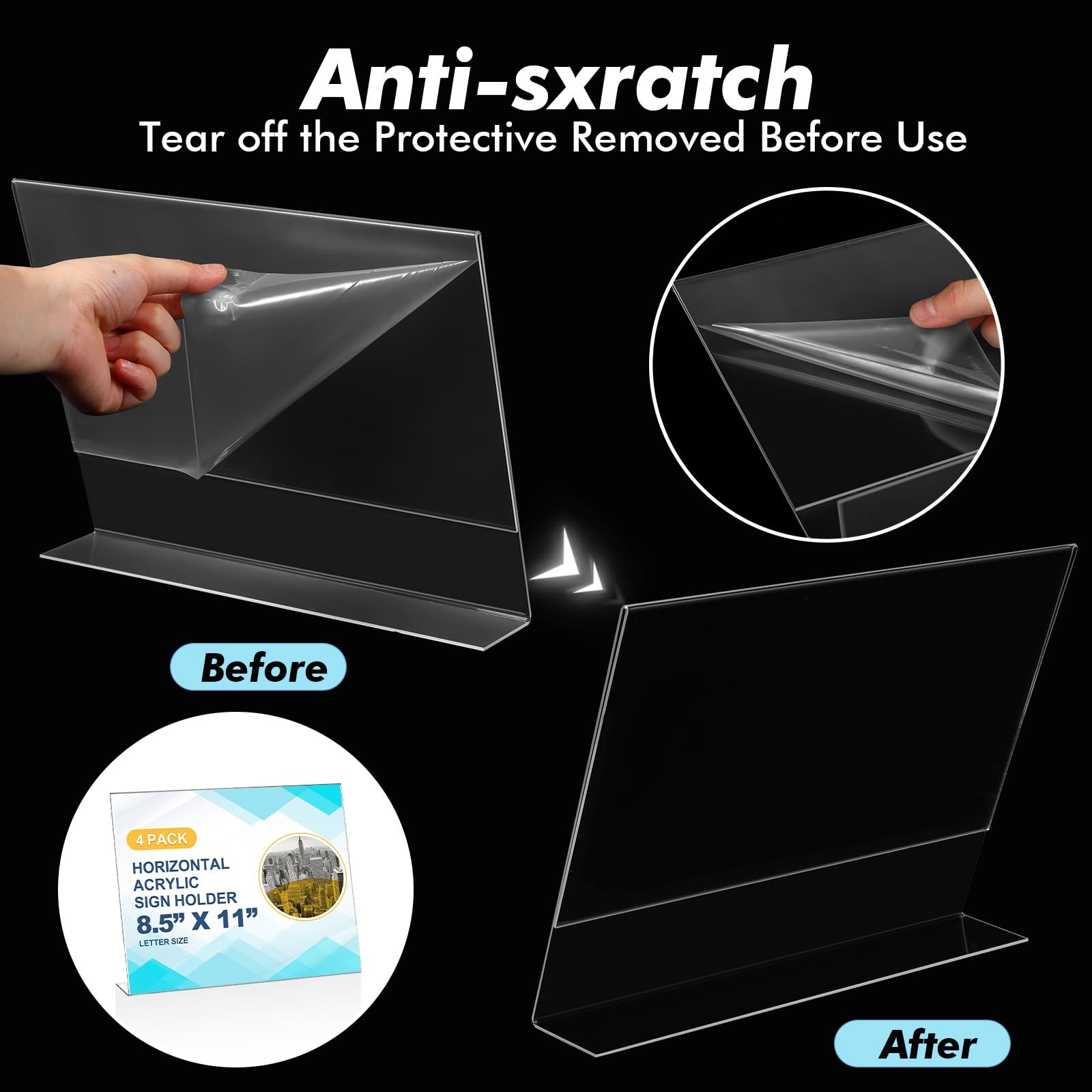 Sanwuta 4 Pcs Horizontal 8.5 x 11 Inch Acrylic Sign x 11 inches, clear