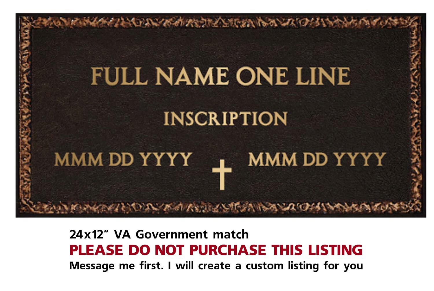 Bronze Veterans Grave Marker VA Government match 24×12″