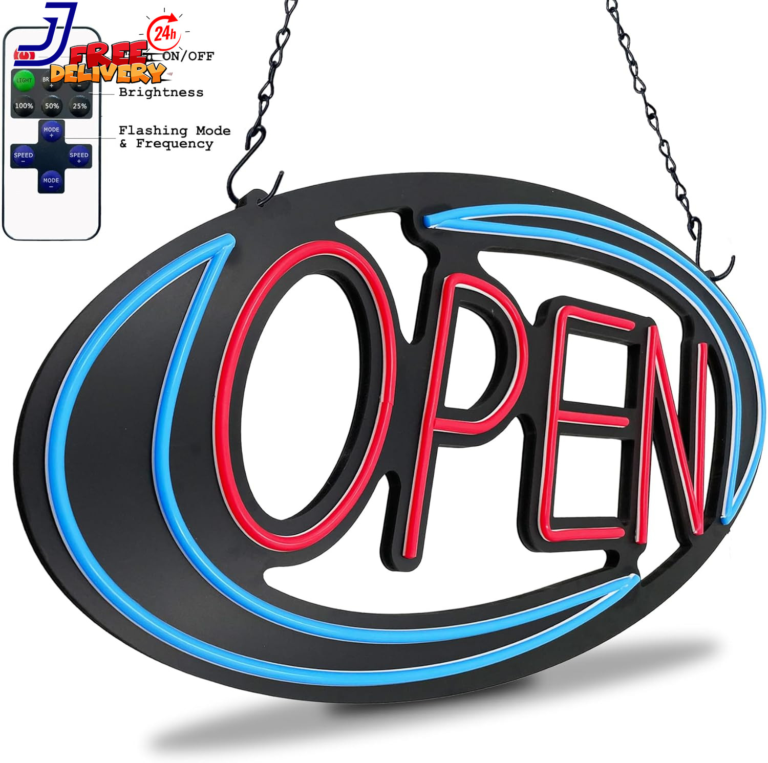 Bright LED Open Sign for Business 32×16 Inch with Remote Control & Flashing