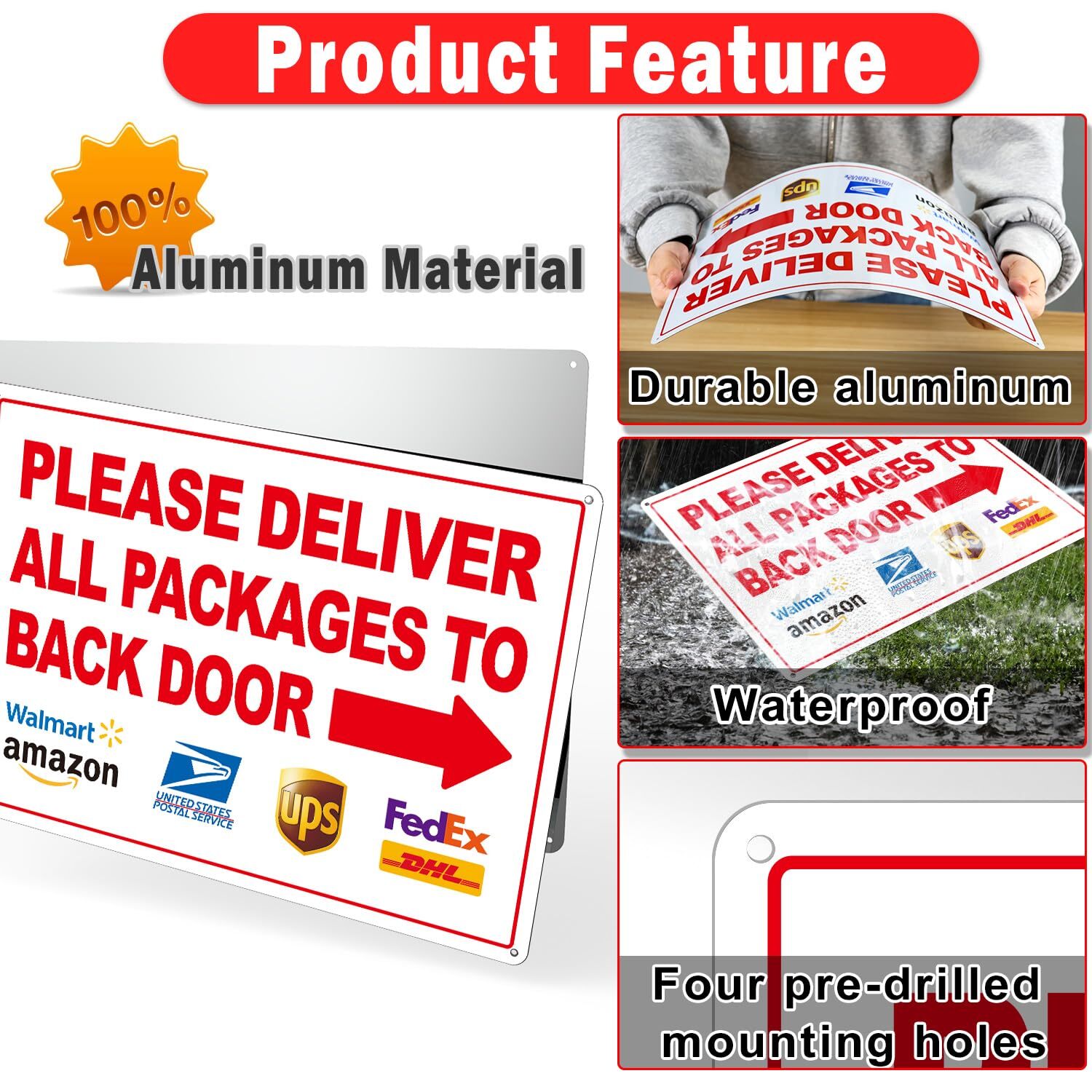 Please Deliver Packages Back Door Sign 14×10″ Weatherproof Arrows 2-Pack
