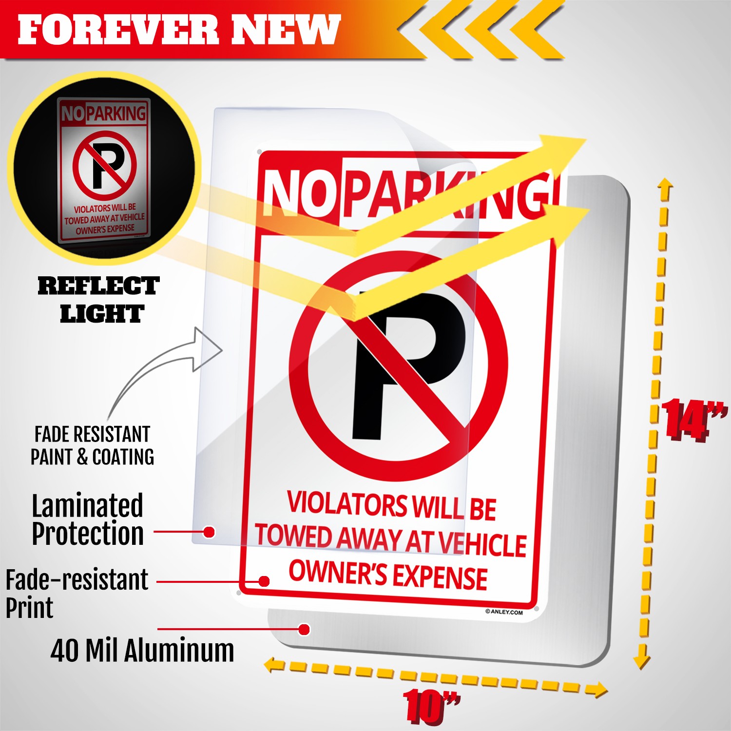 Anley 2 Pack No Parking Sign – Rust-Free Weatherproof Aluminum Warning Signs