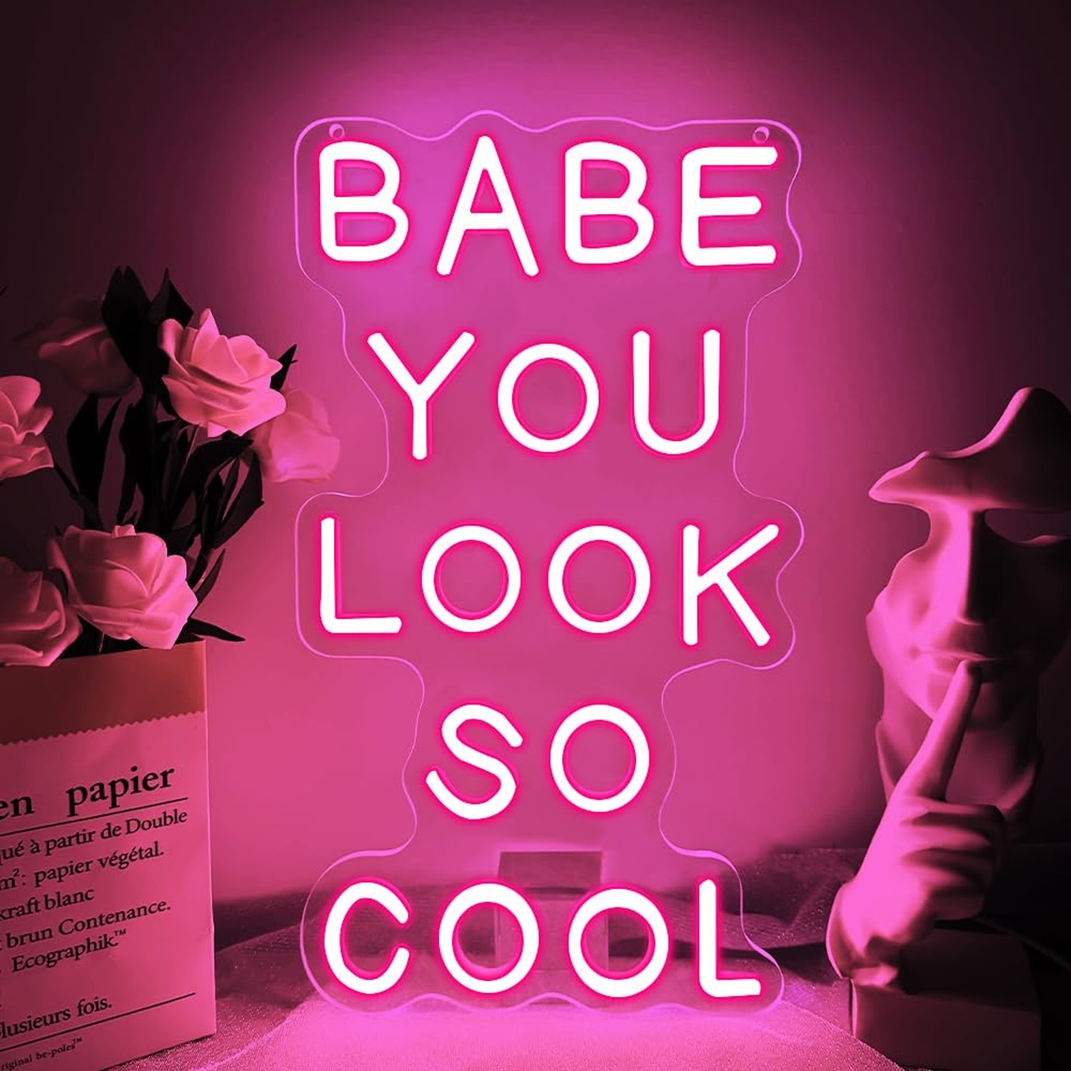 Babe You Look So Cool Neon Sign,Pink Dimmable LED Light Signs for Wall Art De…