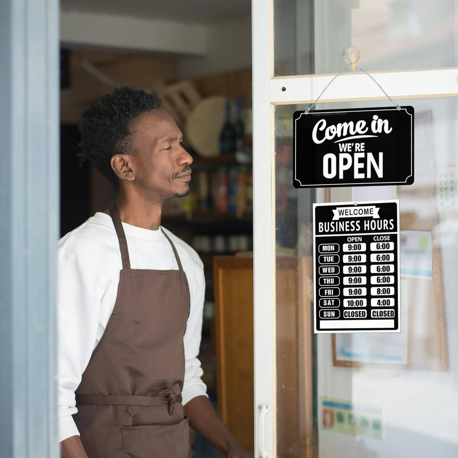 Open Closed Sign Set – Business Hours for Restaurants, Bars & Stores (12″x8″)
