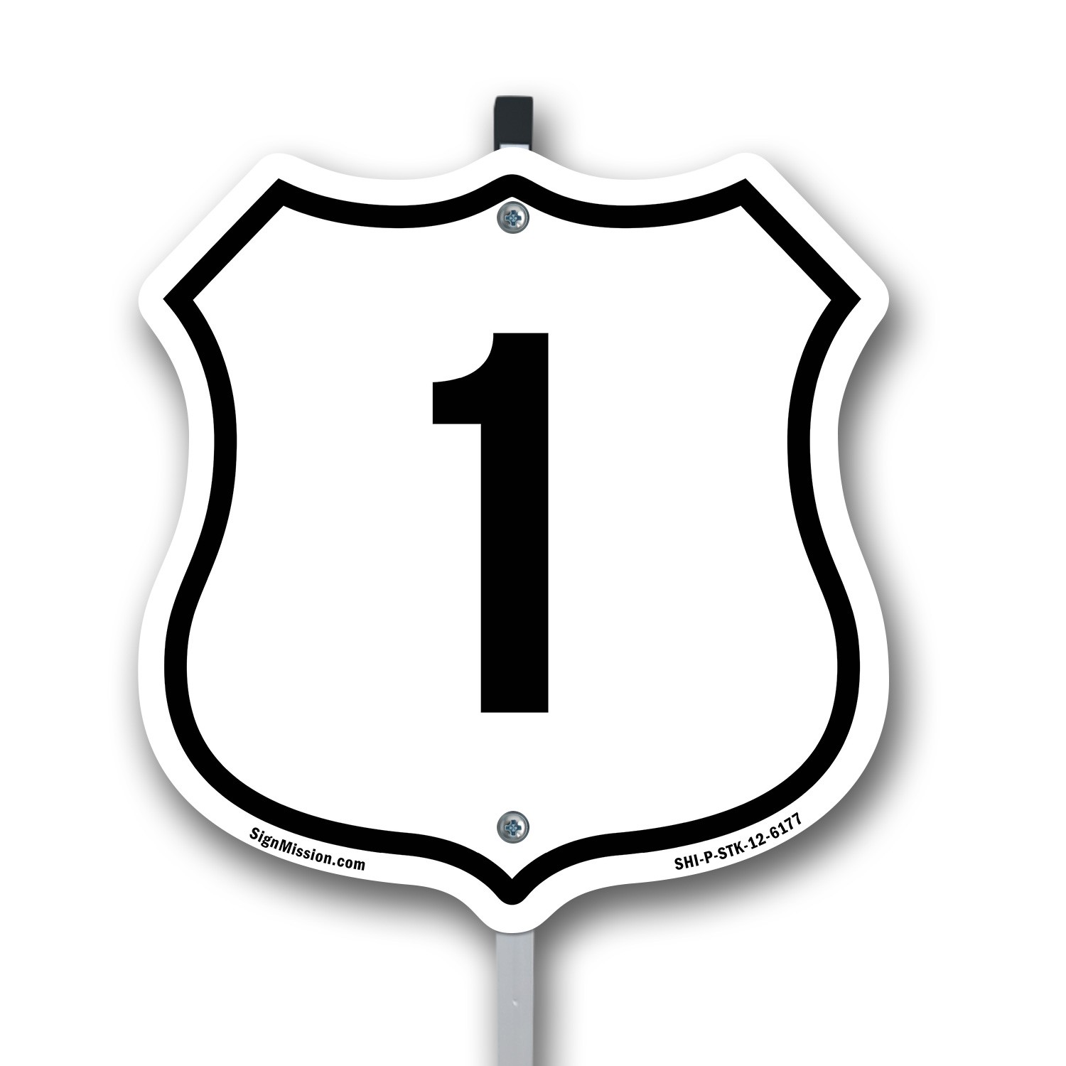 Number 1 Shield Shaped Sign With Stake Weather Resistant